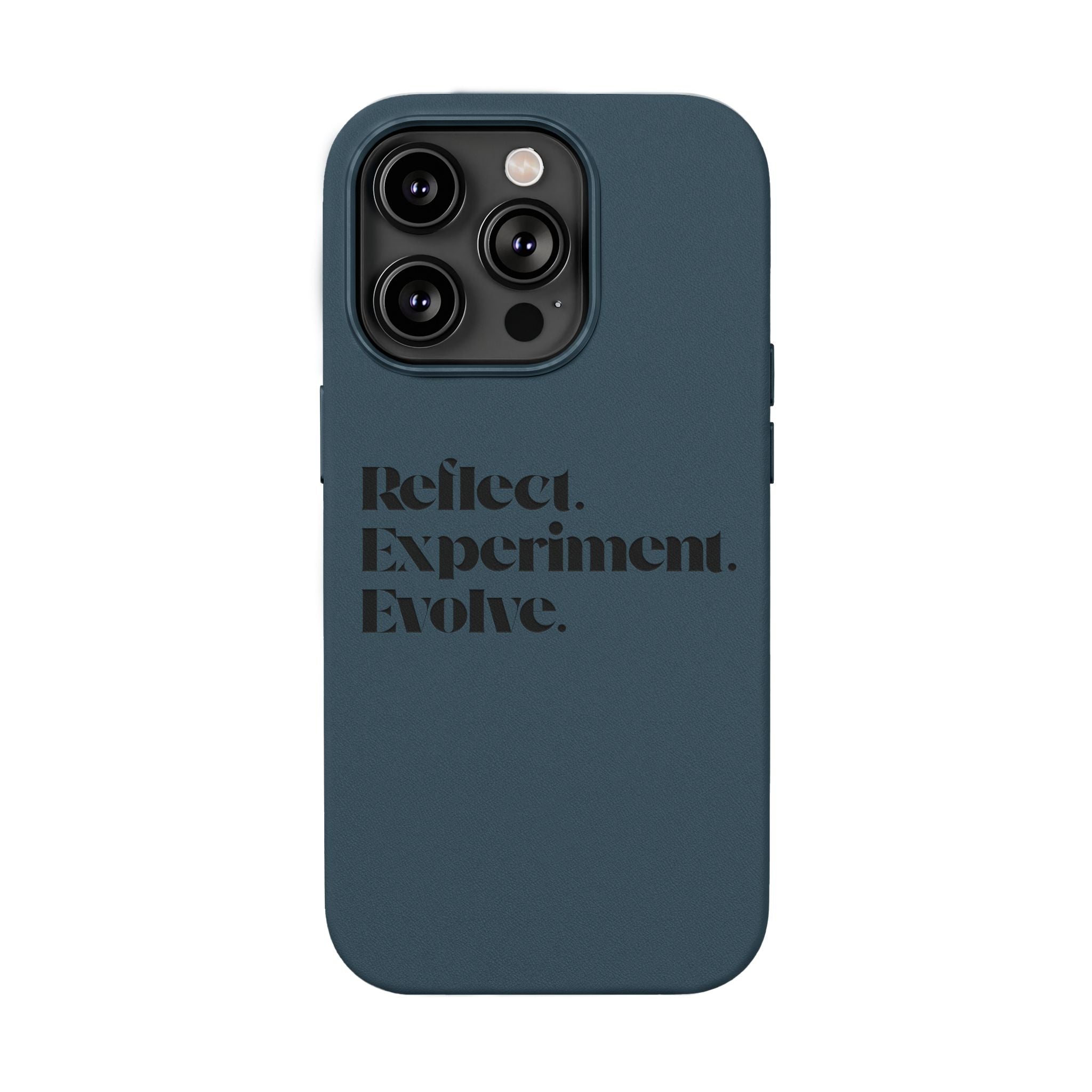 Engraved "Reflect. Experiment. Evolve." Minimalist Brown — PU Leather Phone Case
