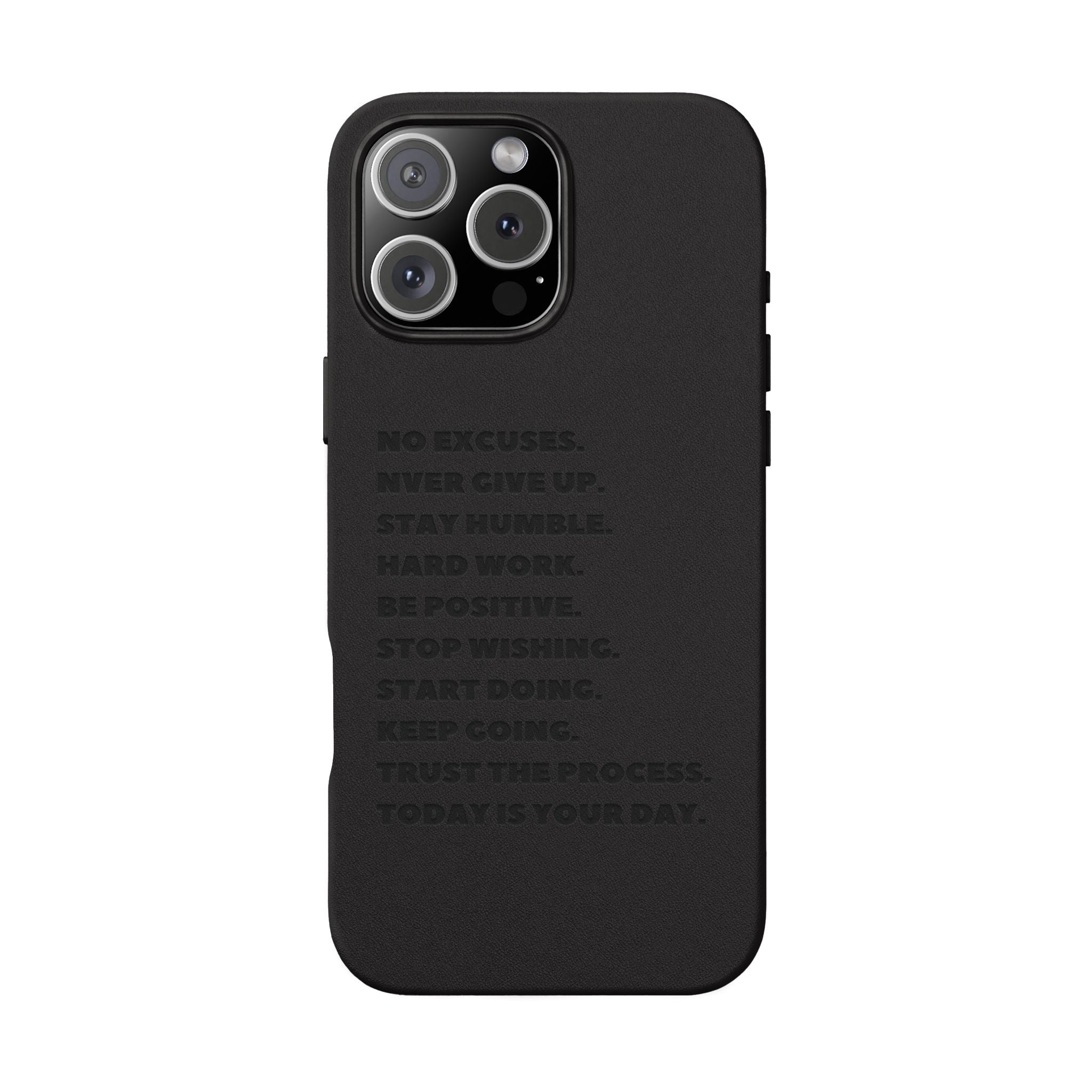 Engraved PU Leather Phone Case — Motivational Text Protective Cover