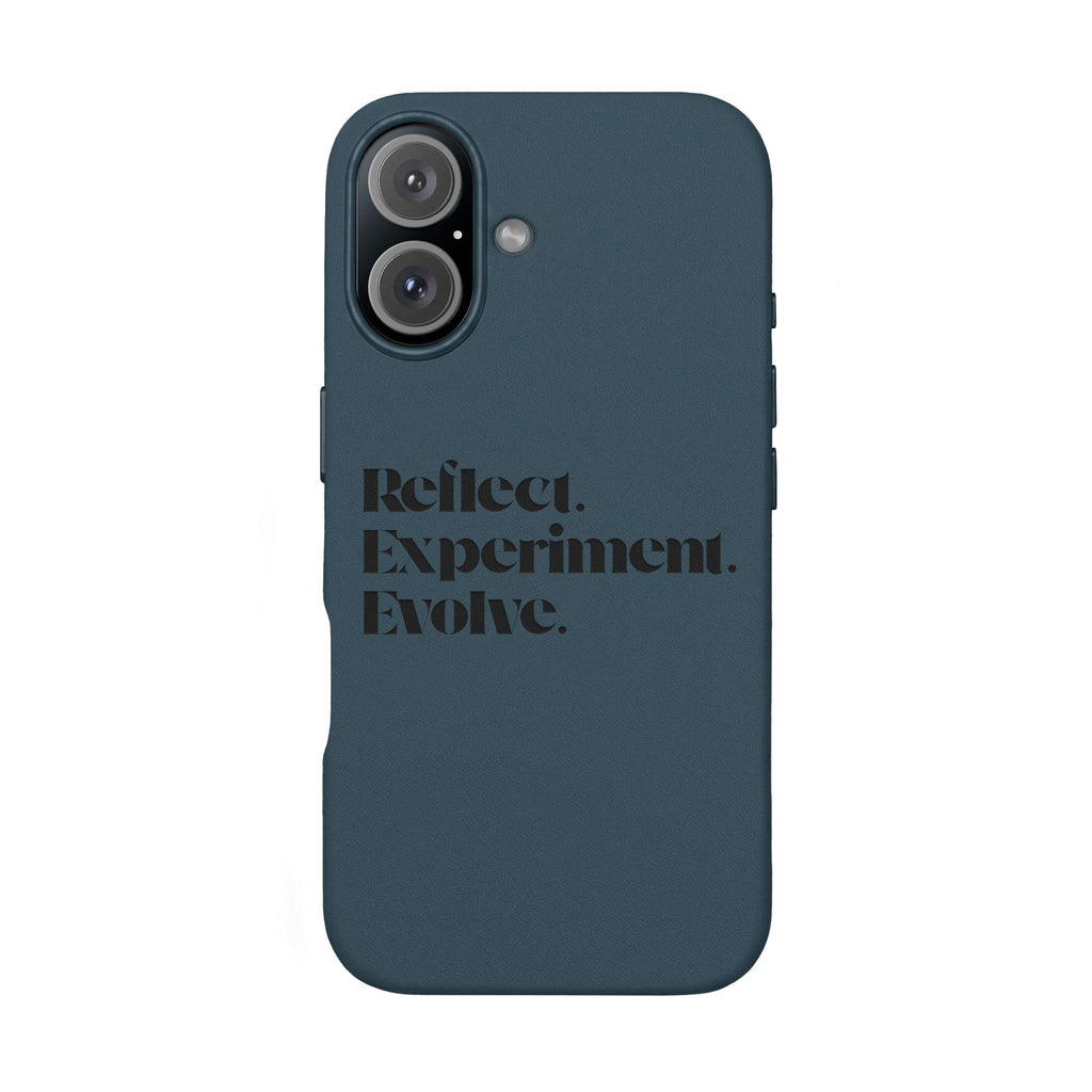 Engraved "Reflect. Experiment. Evolve." Minimalist Brown — PU Leather Phone Case