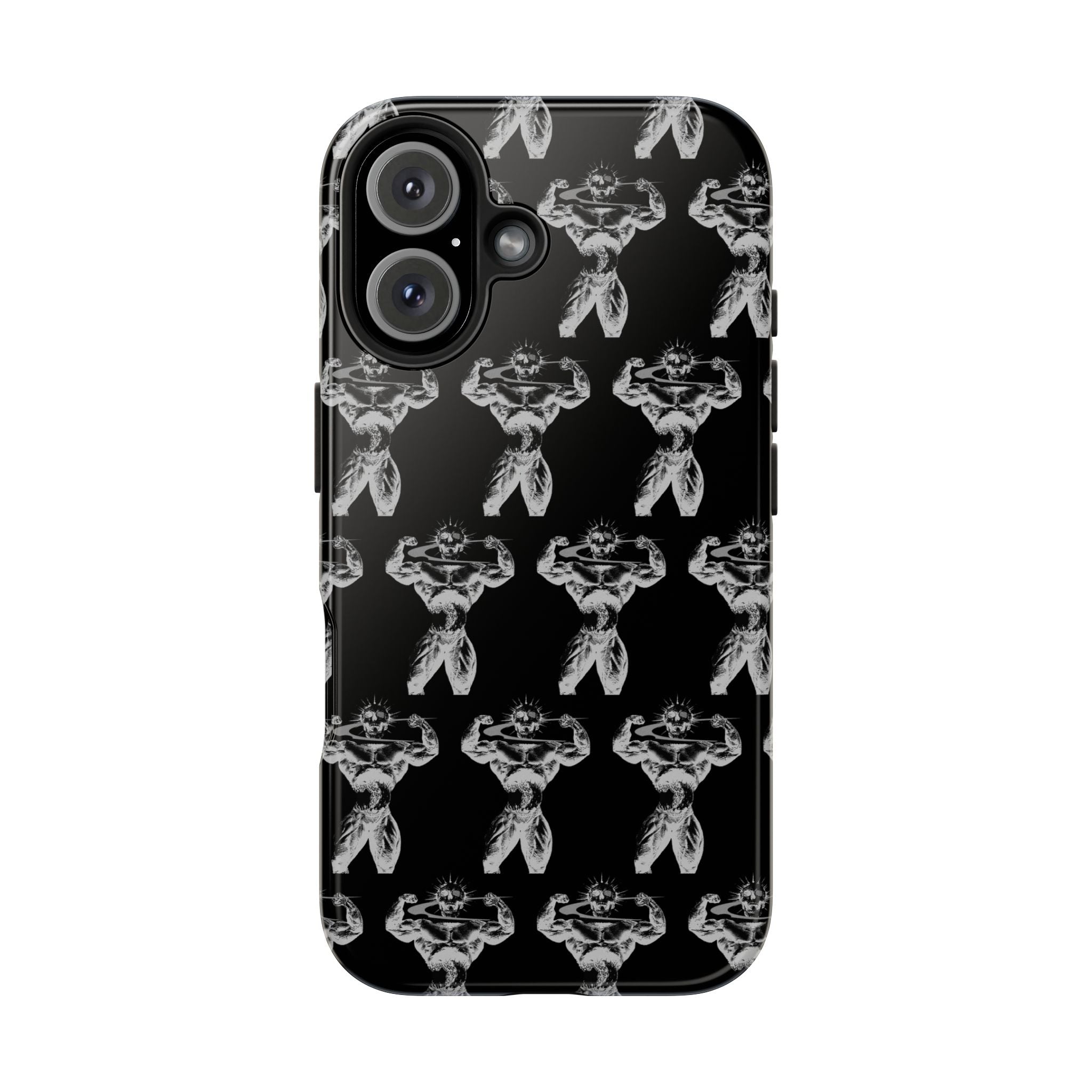 Black Tough Phone Case with White Moth Pattern — Protective iPhone Case, Gothic Nature Vibe
