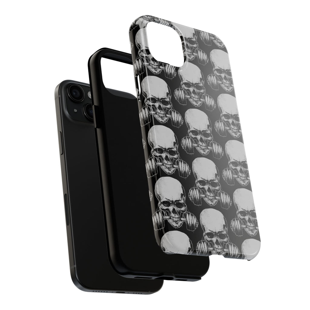 Skull Barbell Tough Phone Case — Black Grunge Protective Phone Cover