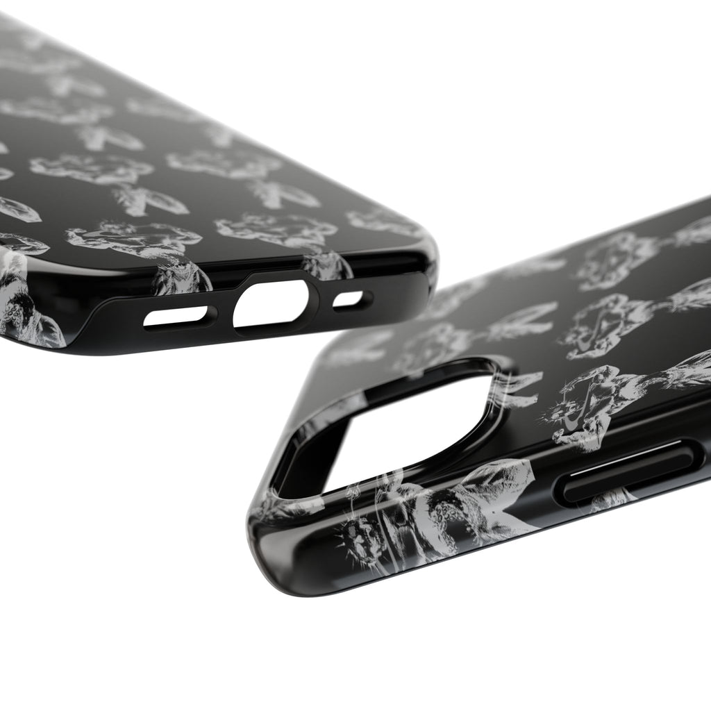 Black Tough Phone Case with White Moth Pattern — Protective iPhone Case, Gothic Nature Vibe