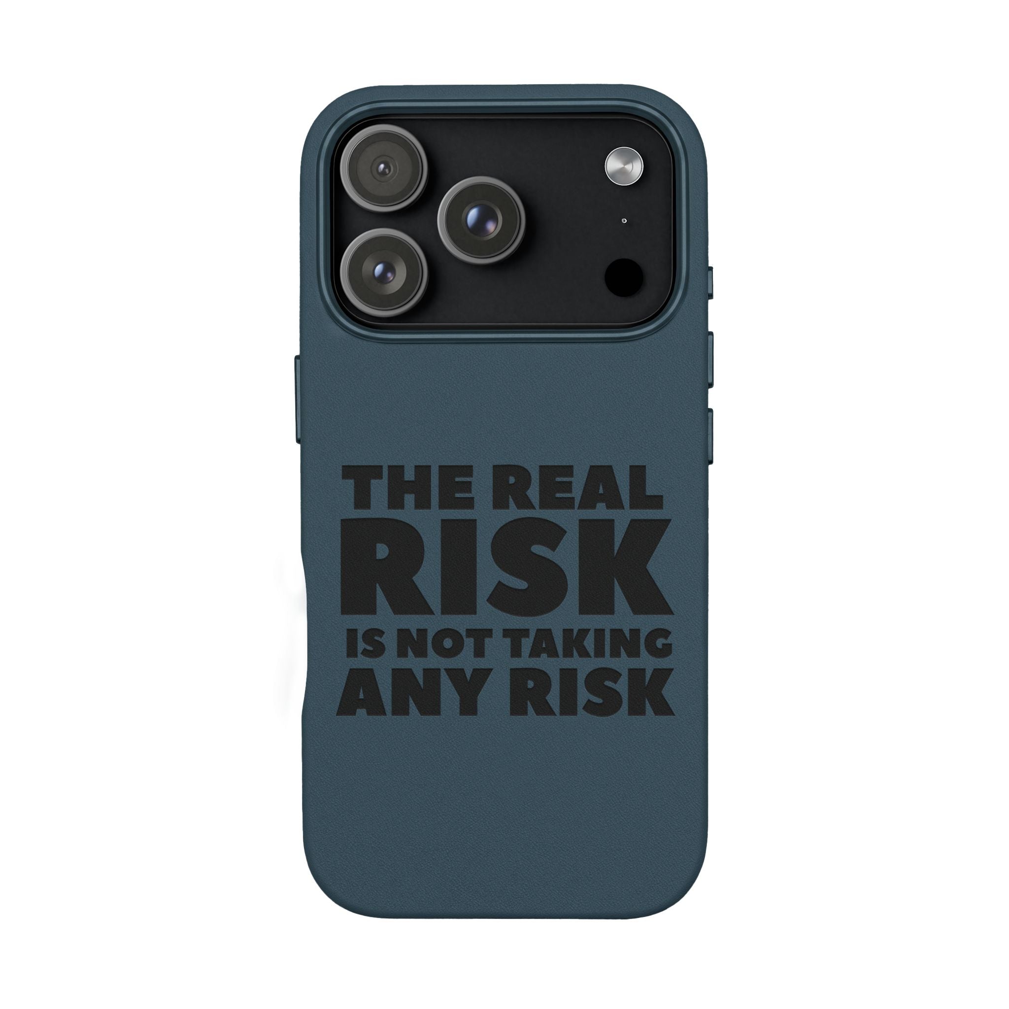 "The Real Risk Is Not Taking Any Risk" Engraved Motivational Case — PU Leather Phone Case