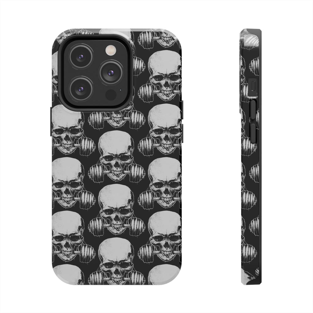 Skull Barbell Tough Phone Case — Black Grunge Protective Phone Cover