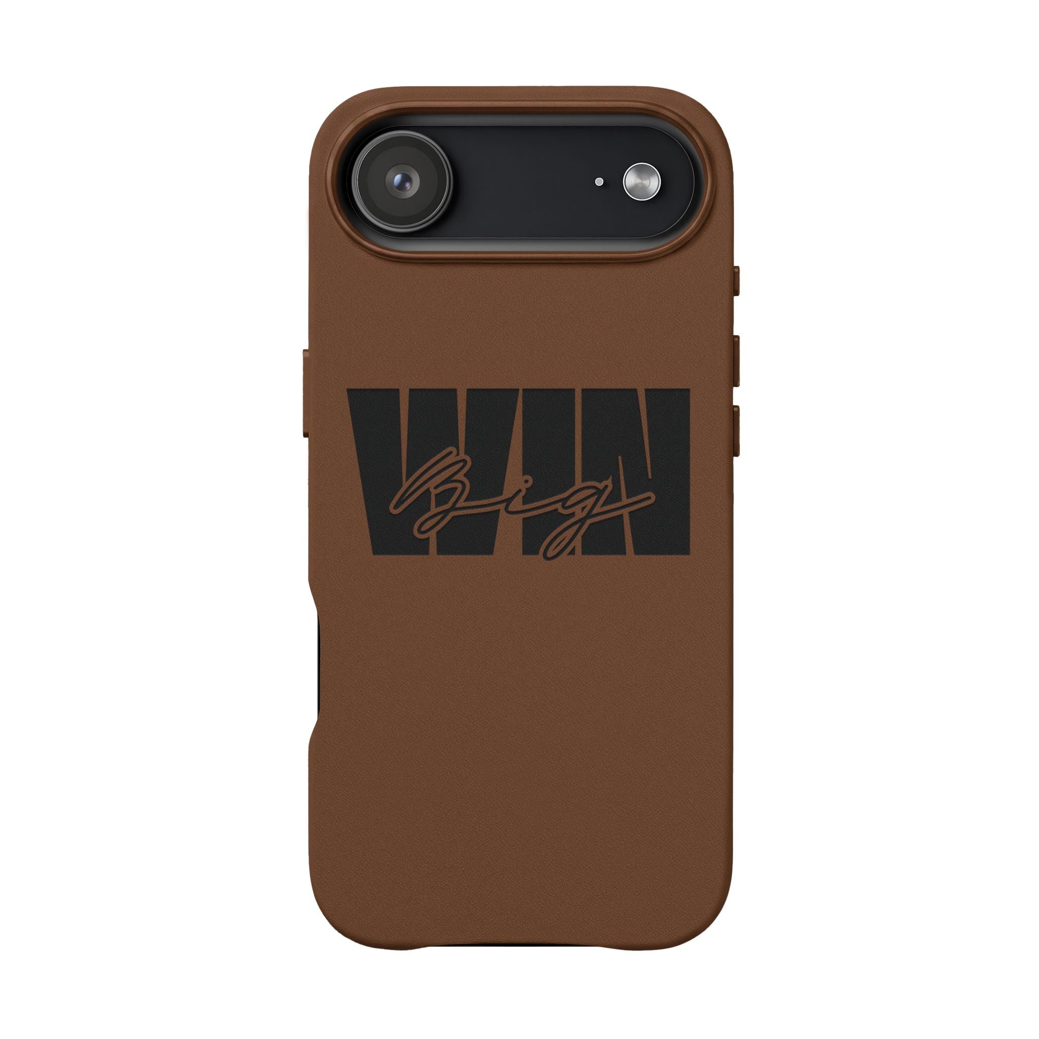 Engraved PU Leather Phone Case—Brown Signature Stripe Design