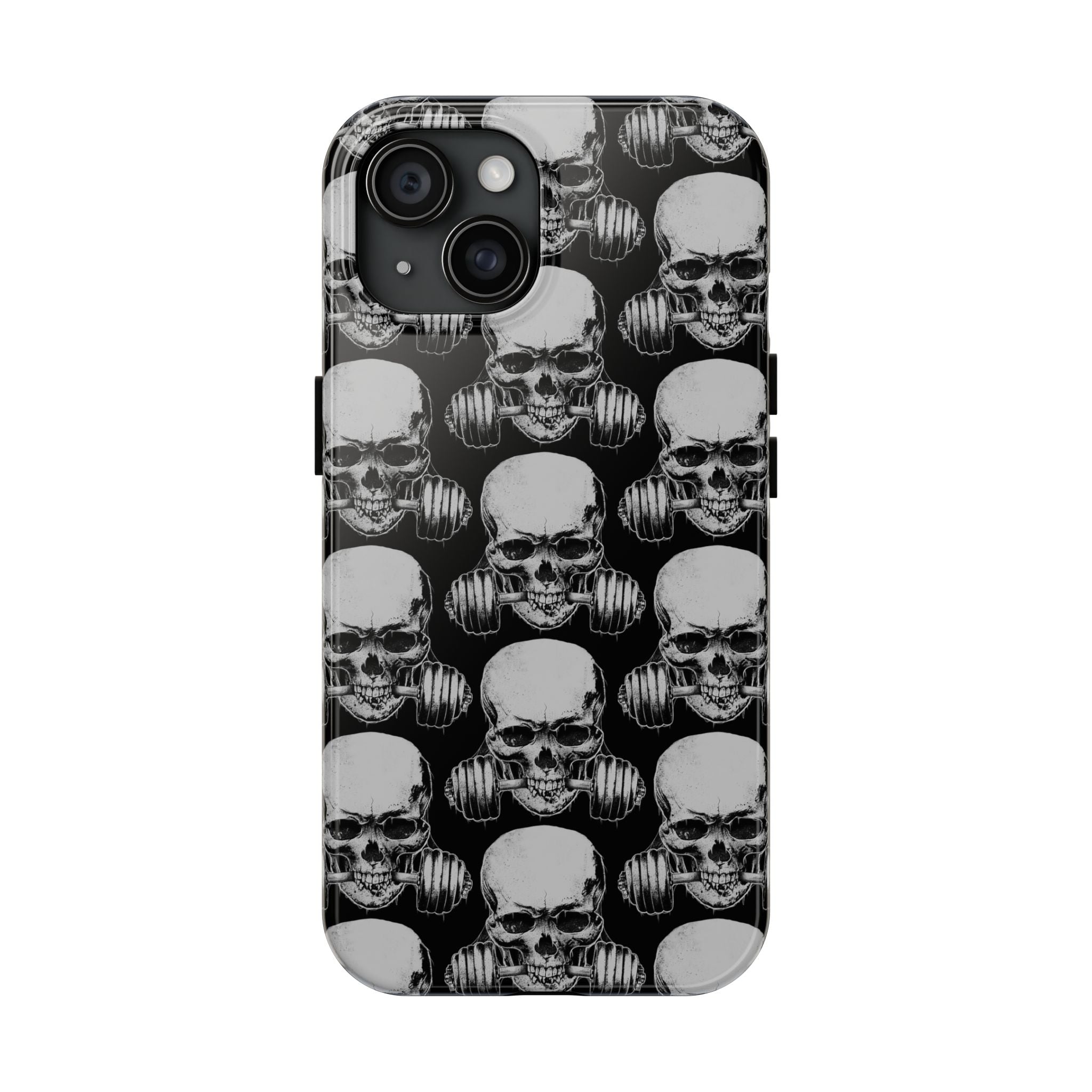 Skull Barbell Tough Phone Case — Black Grunge Protective Phone Cover