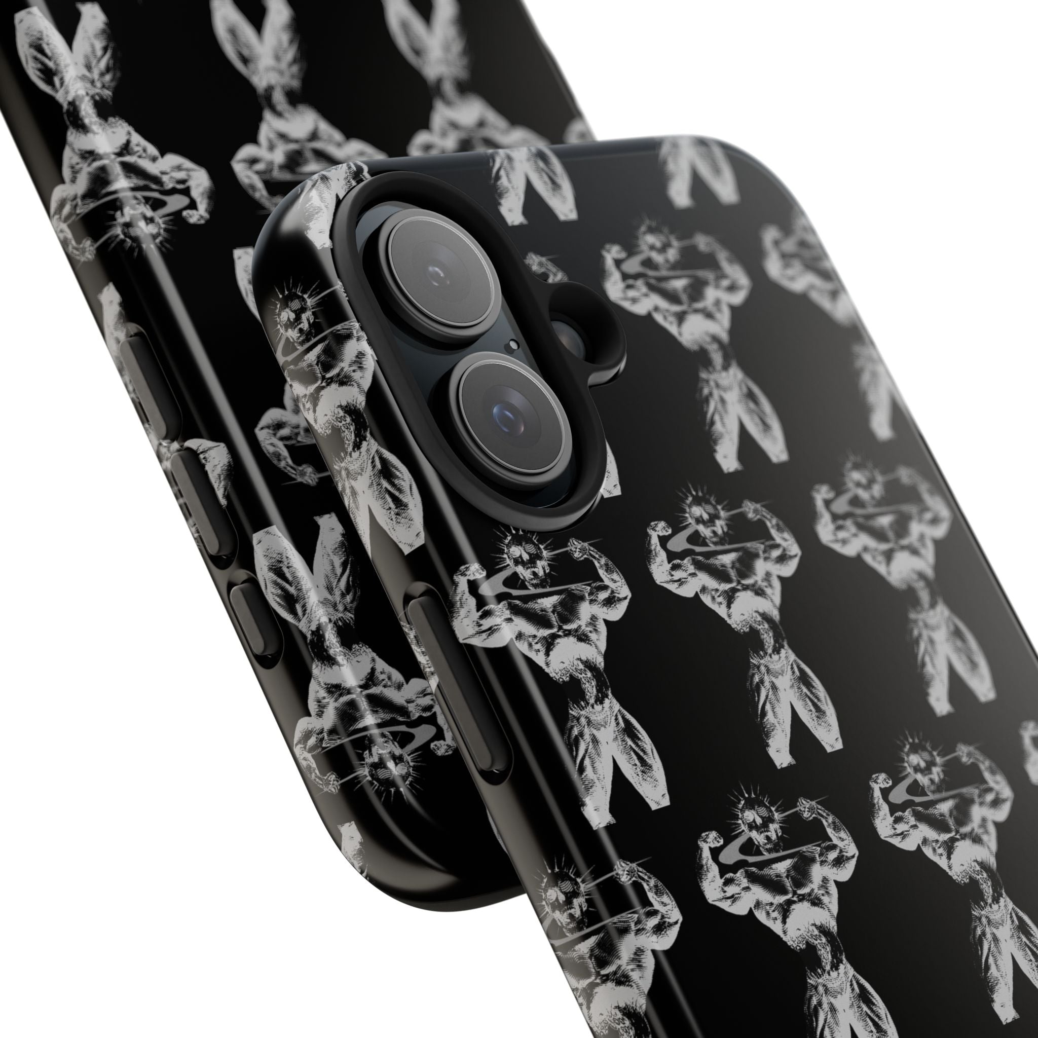 Black Tough Phone Case with White Moth Pattern — Protective iPhone Case, Gothic Nature Vibe