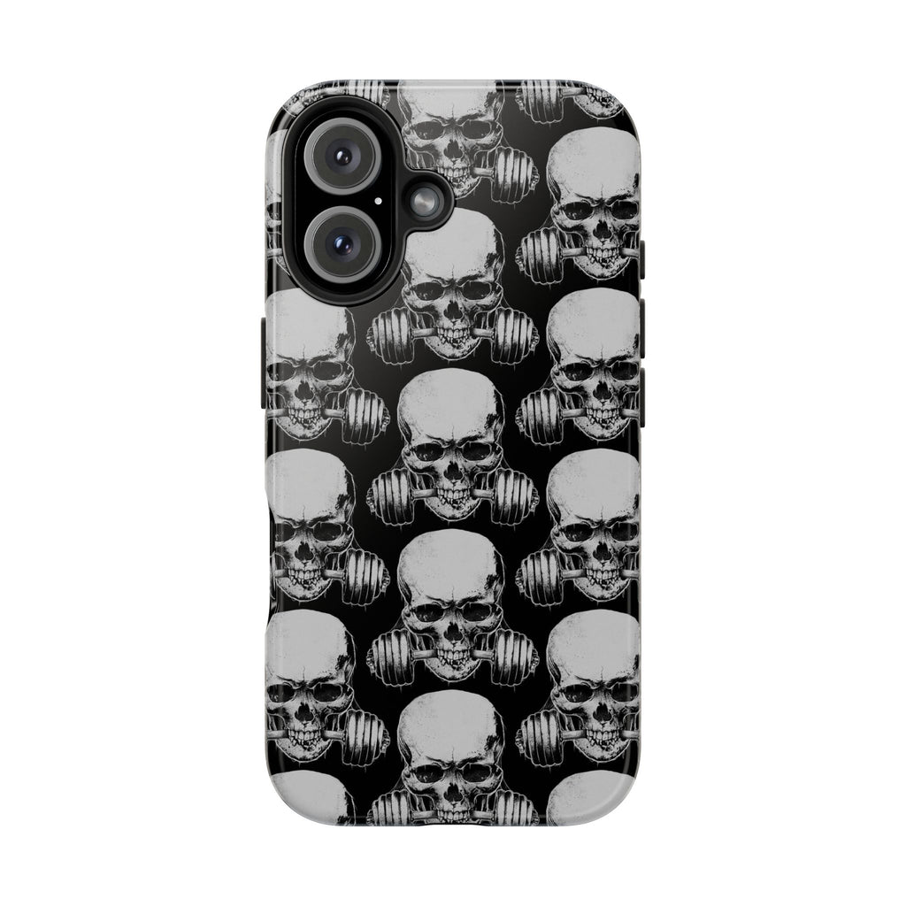 Skull Barbell Tough Phone Case — Black Grunge Protective Phone Cover