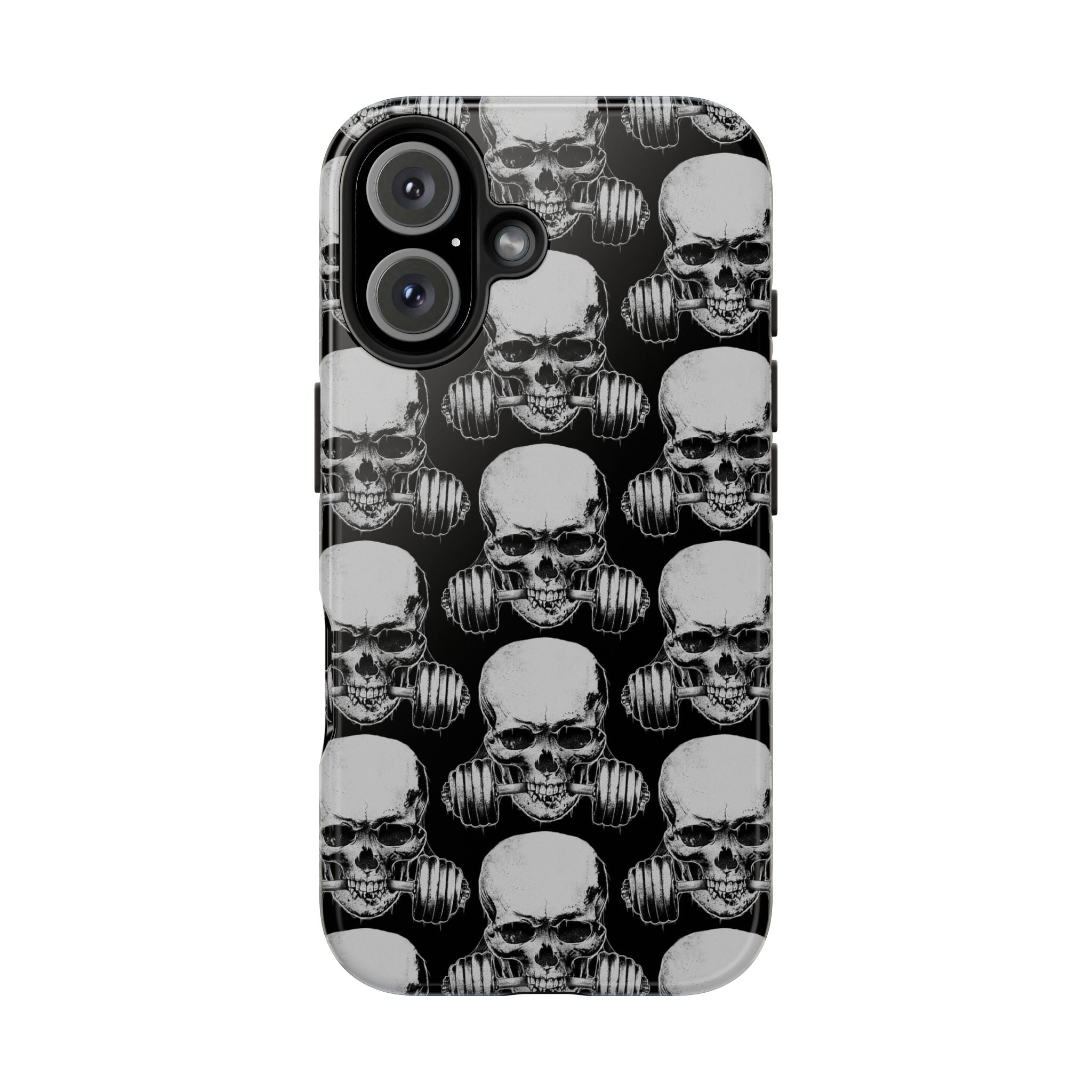 Skull Barbell Tough Phone Case — Black Grunge Protective Phone Cover