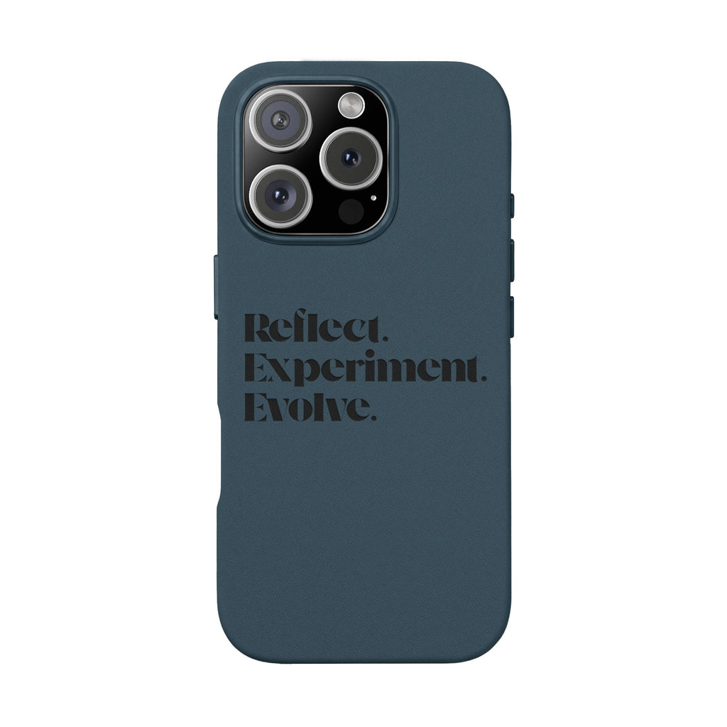 Engraved "Reflect. Experiment. Evolve." Minimalist Brown — PU Leather Phone Case