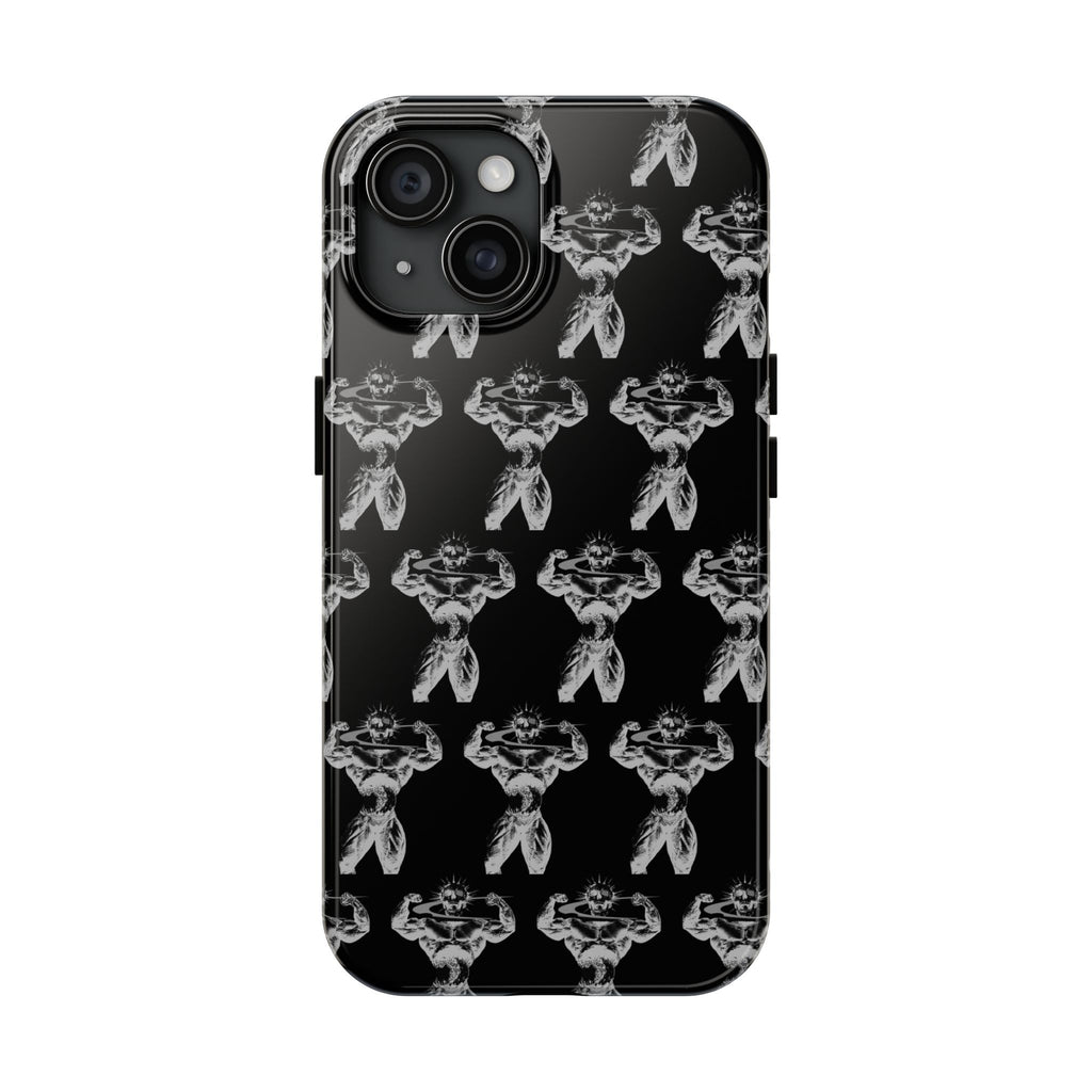 Black Tough Phone Case with White Moth Pattern — Protective iPhone Case, Gothic Nature Vibe