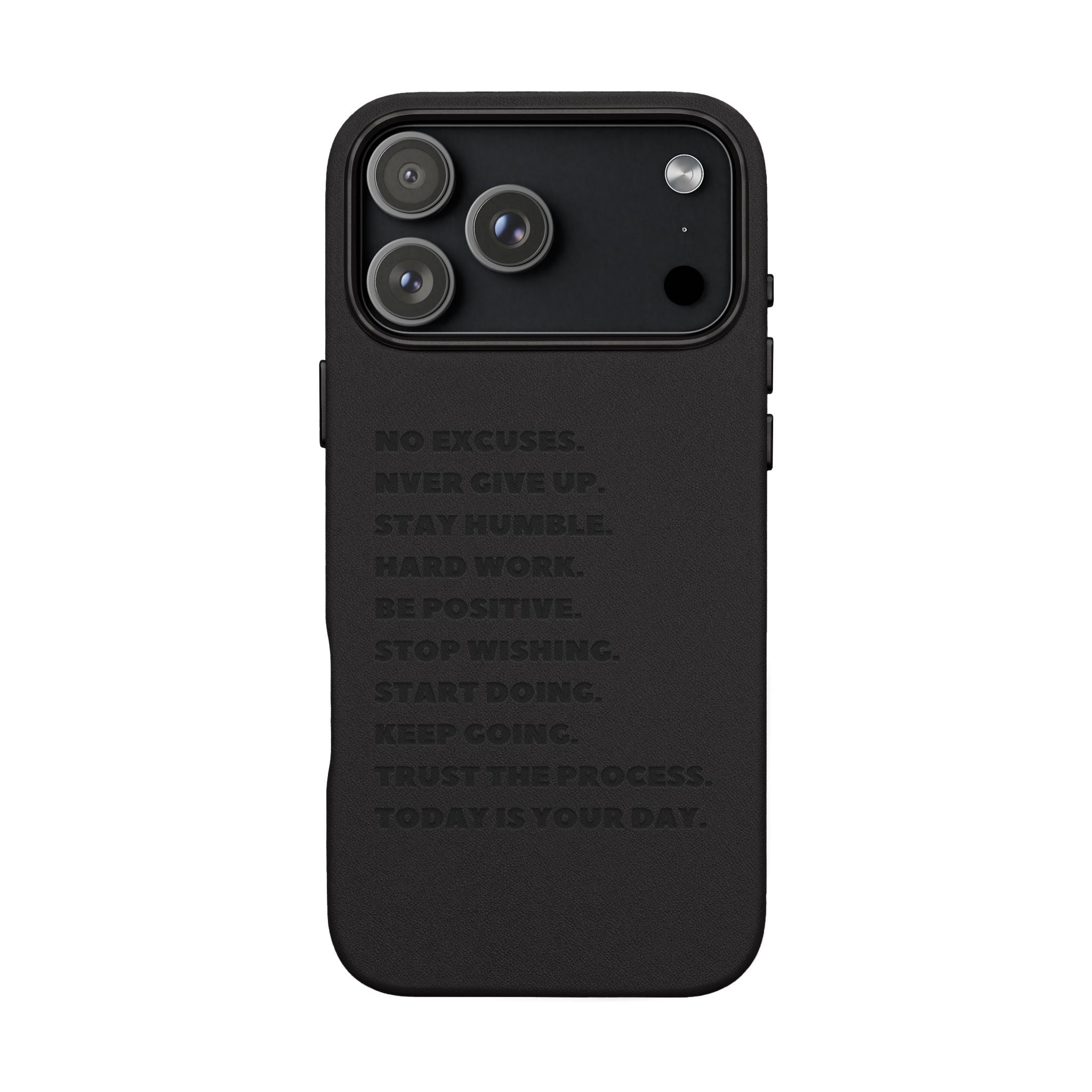 Engraved PU Leather Phone Case — Motivational Text Protective Cover