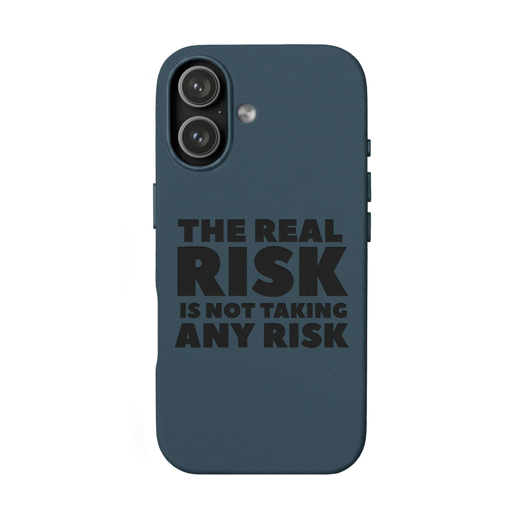 "The Real Risk Is Not Taking Any Risk" Engraved Motivational Case — PU Leather Phone Case