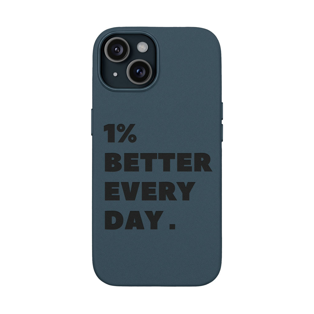 "1% Better Every Day" PU Leather Phone Case — Embossed Motivational iPhone Cover