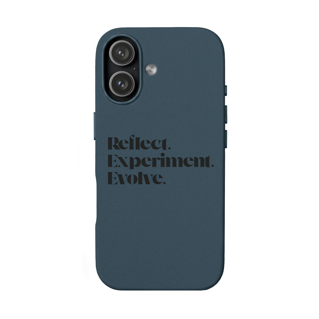 Engraved "Reflect. Experiment. Evolve." Minimalist Brown — PU Leather Phone Case
