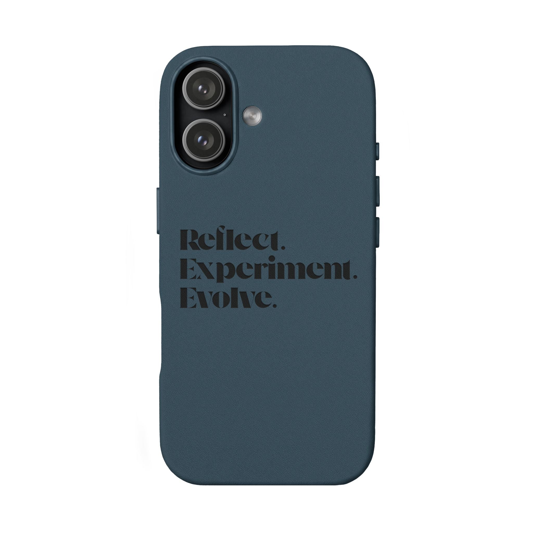 Engraved "Reflect. Experiment. Evolve." Minimalist Brown — PU Leather Phone Case