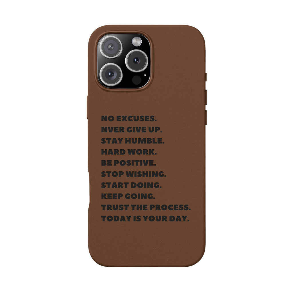 Engraved PU Leather Phone Case — Motivational Text Protective Cover