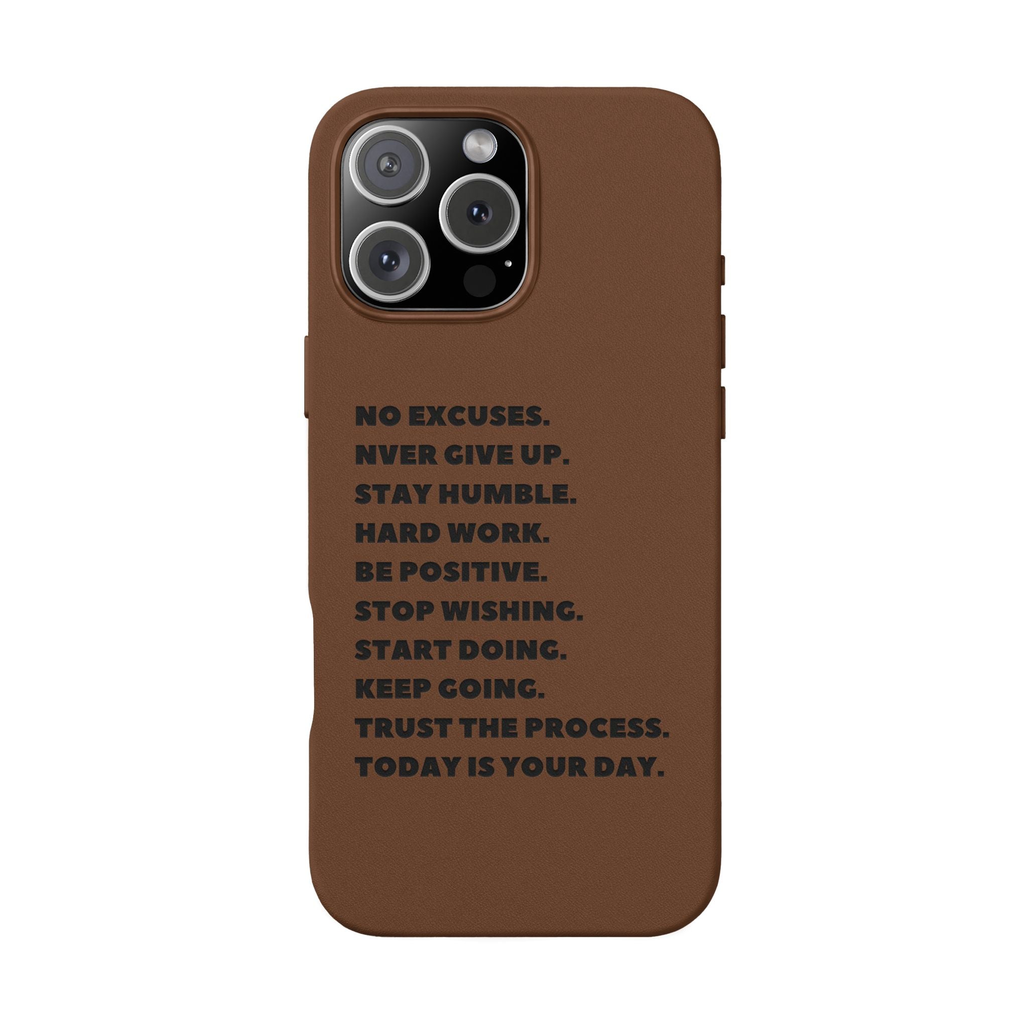 Engraved PU Leather Phone Case — Motivational Text Protective Cover