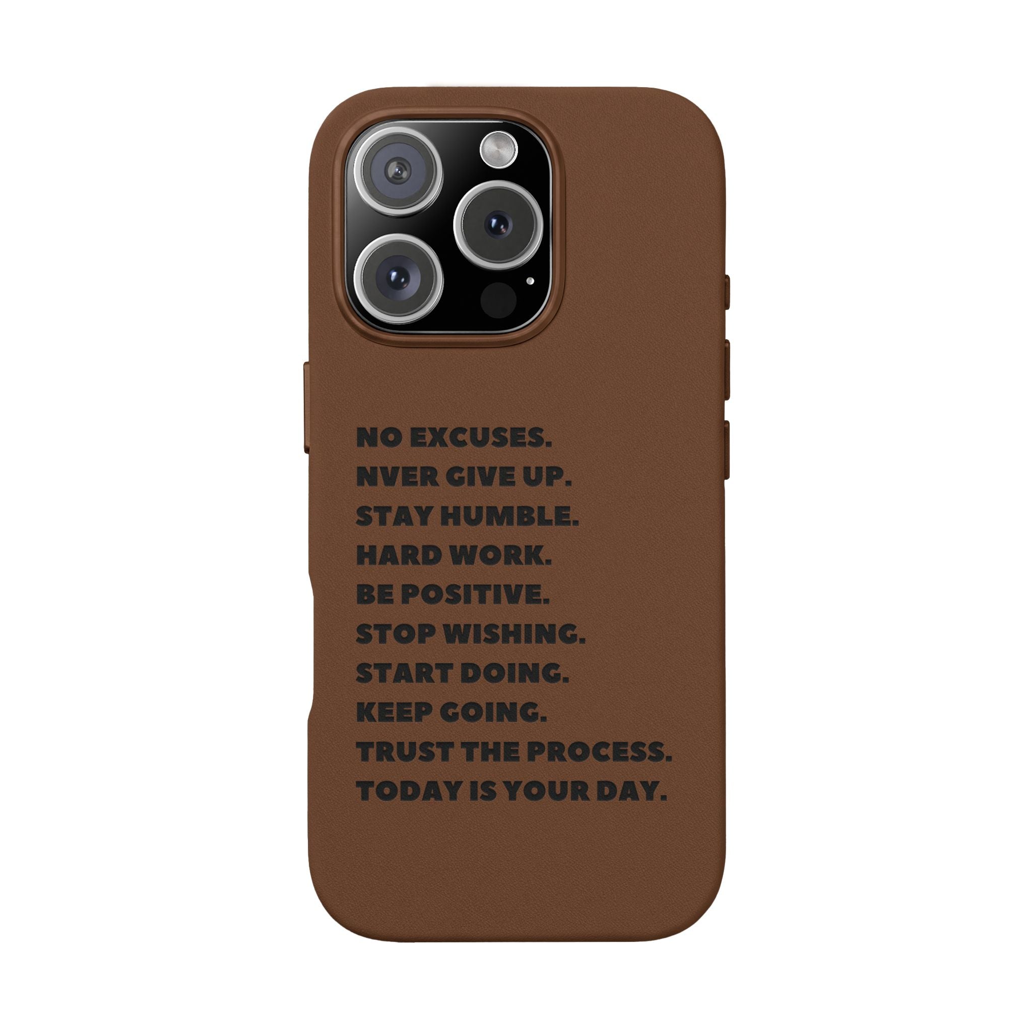 Engraved PU Leather Phone Case — Motivational Text Protective Cover
