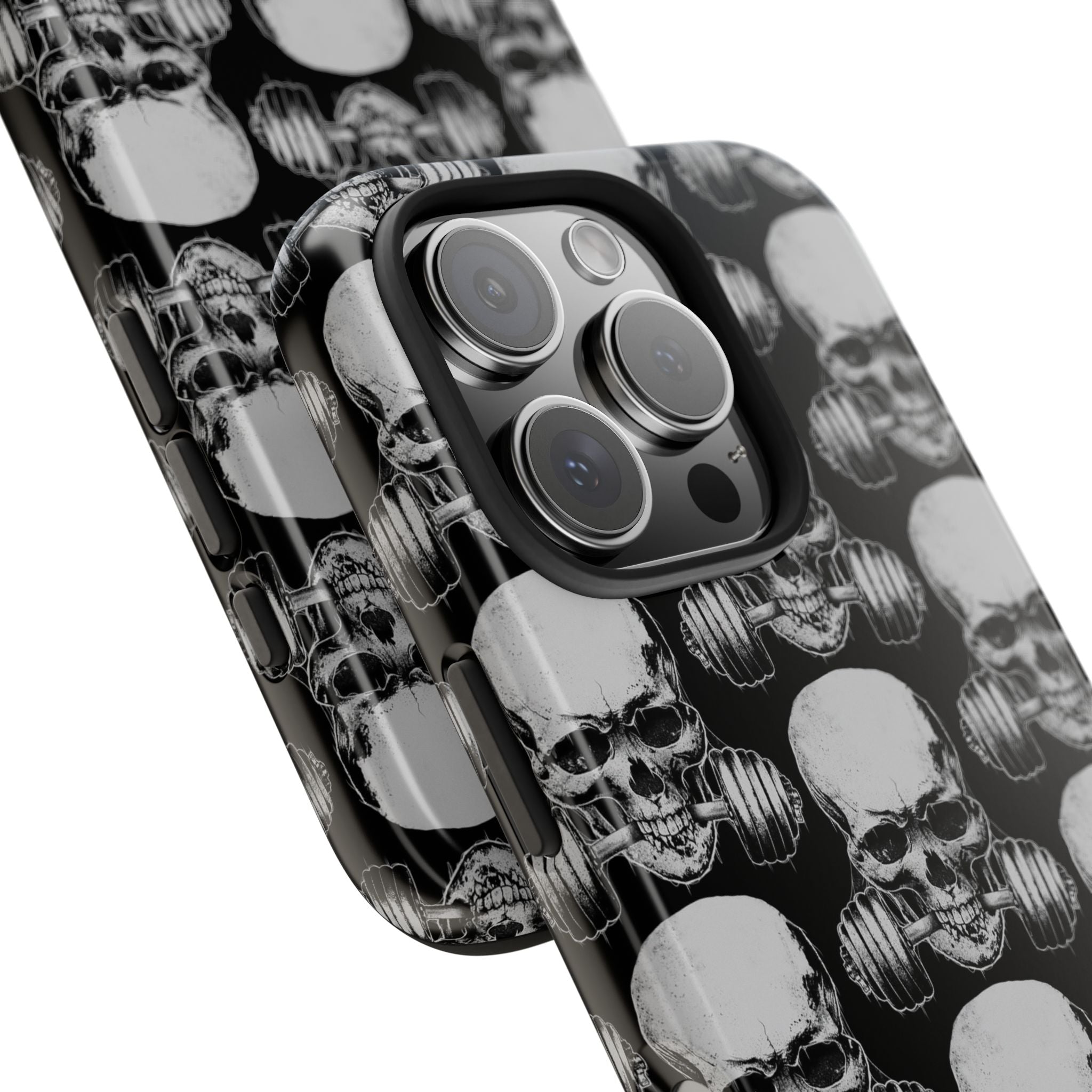 Skull Barbell Tough Phone Case — Black Grunge Protective Phone Cover