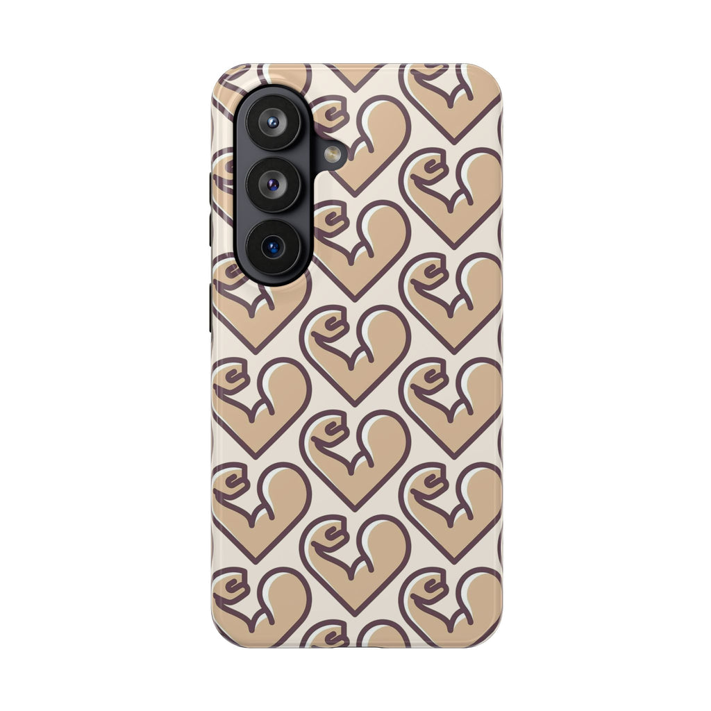 Beige Heart Pattern Tough Phone Case – Cute Retro Love Design, Protective iPhone Cover