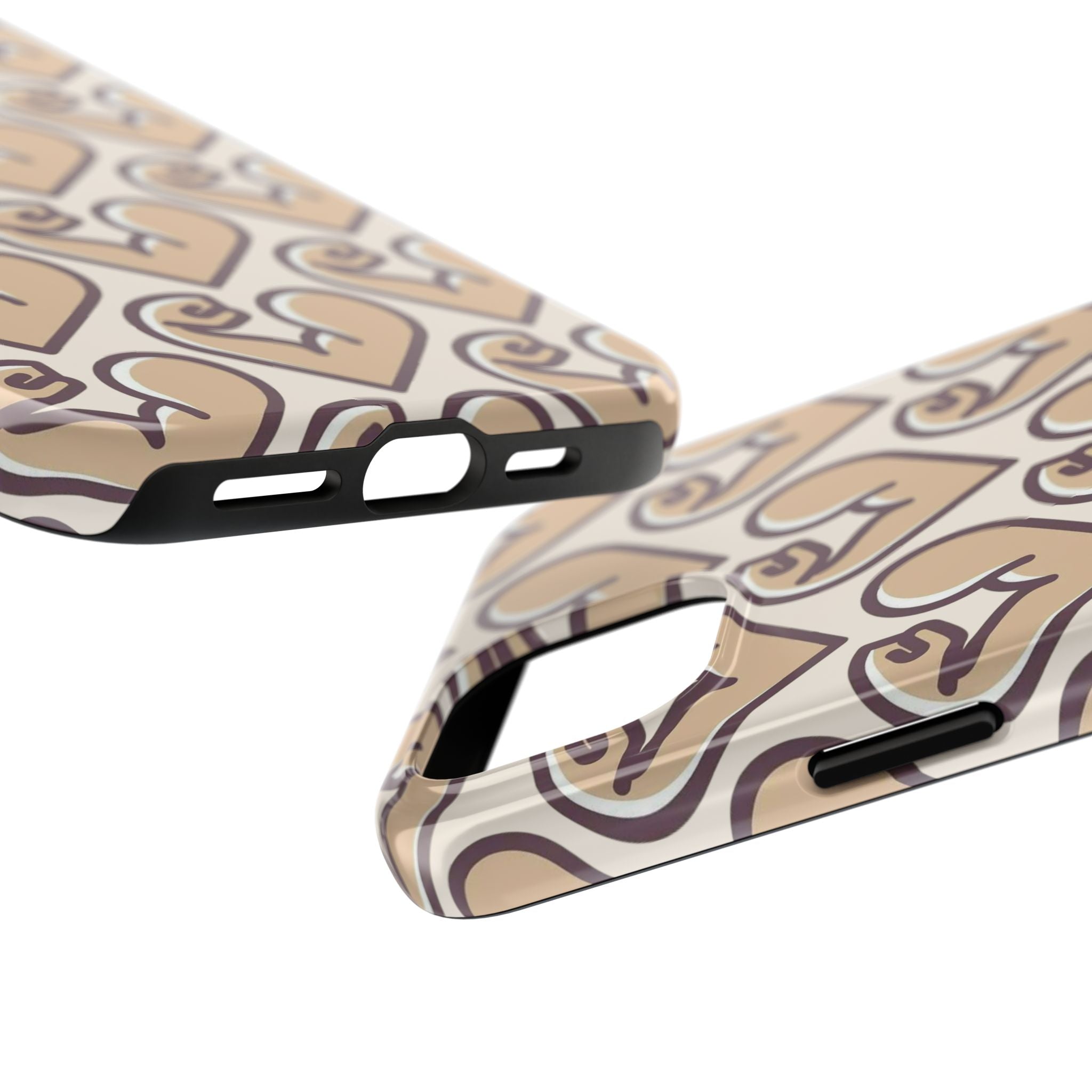 Beige Heart Pattern Tough Phone Case – Cute Retro Love Design, Protective iPhone Cover