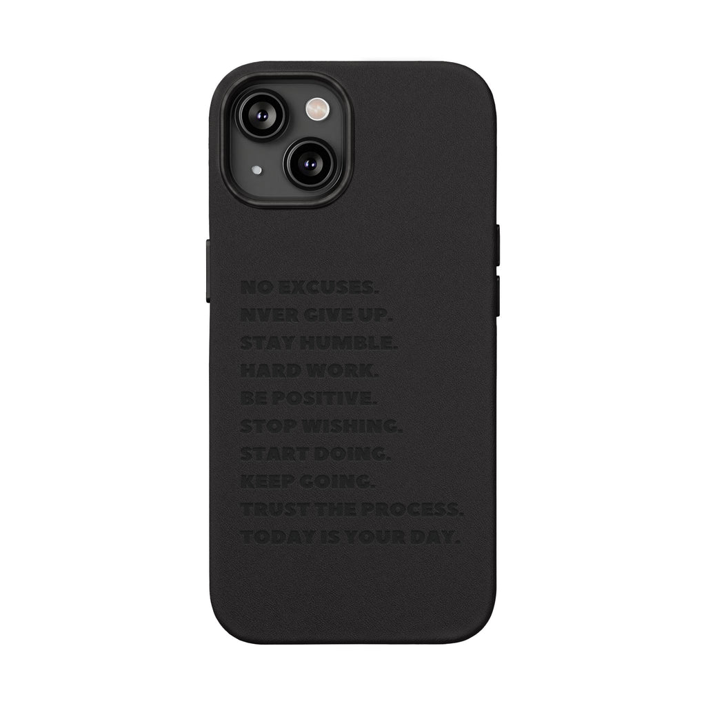 Engraved PU Leather Phone Case — Motivational Text Protective Cover