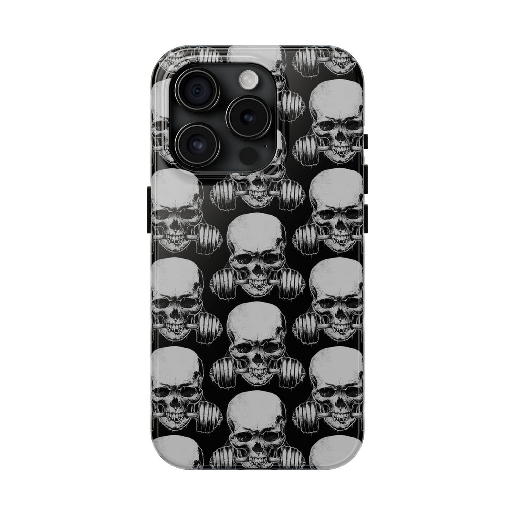 Skull Barbell Tough Phone Case — Black Grunge Protective Phone Cover