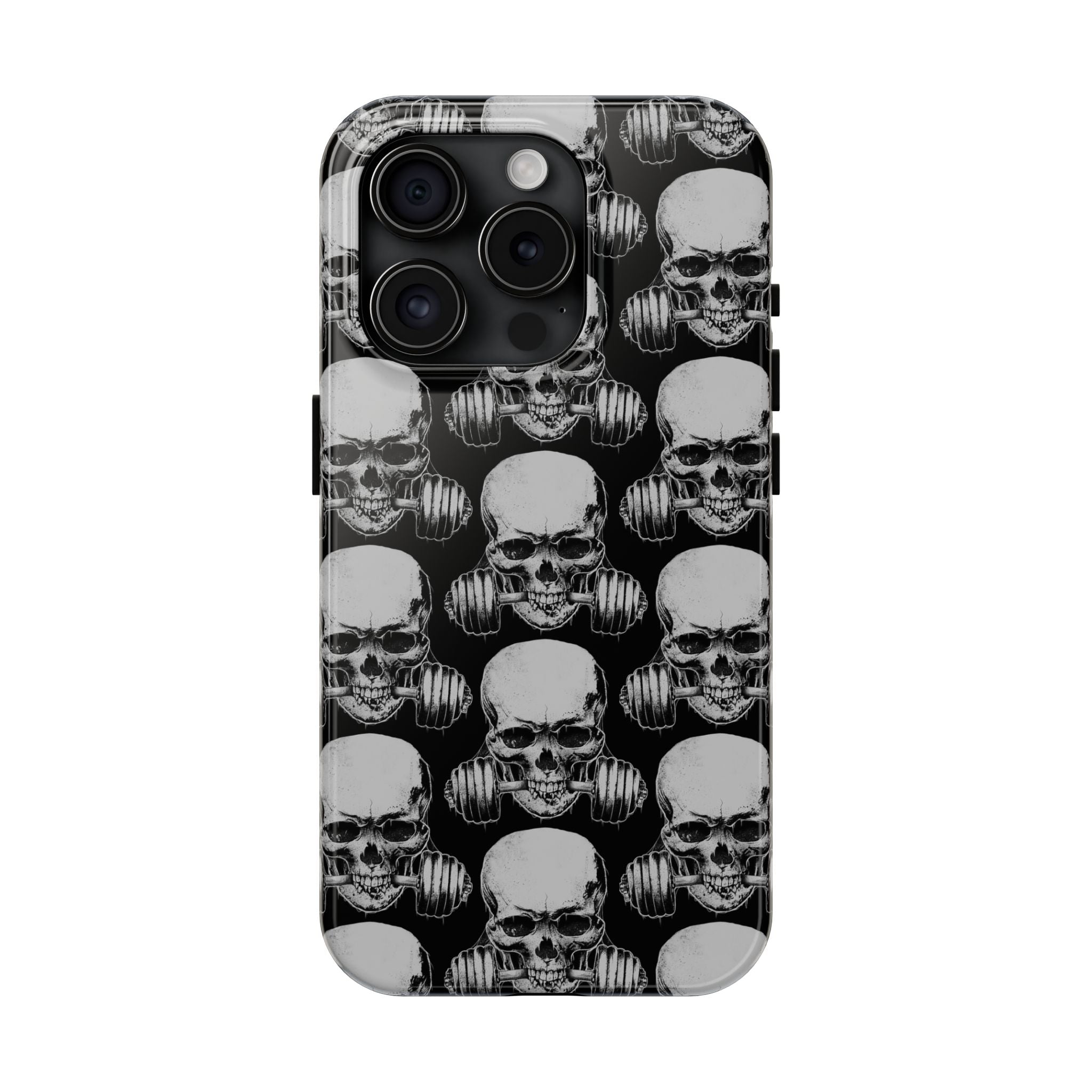 Skull Barbell Tough Phone Case — Black Grunge Protective Phone Cover