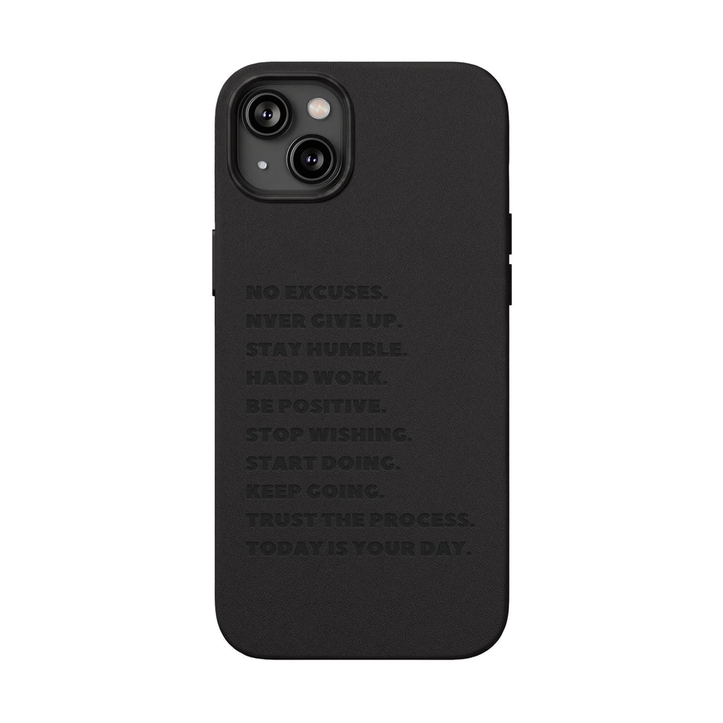 Engraved PU Leather Phone Case — Motivational Text Protective Cover