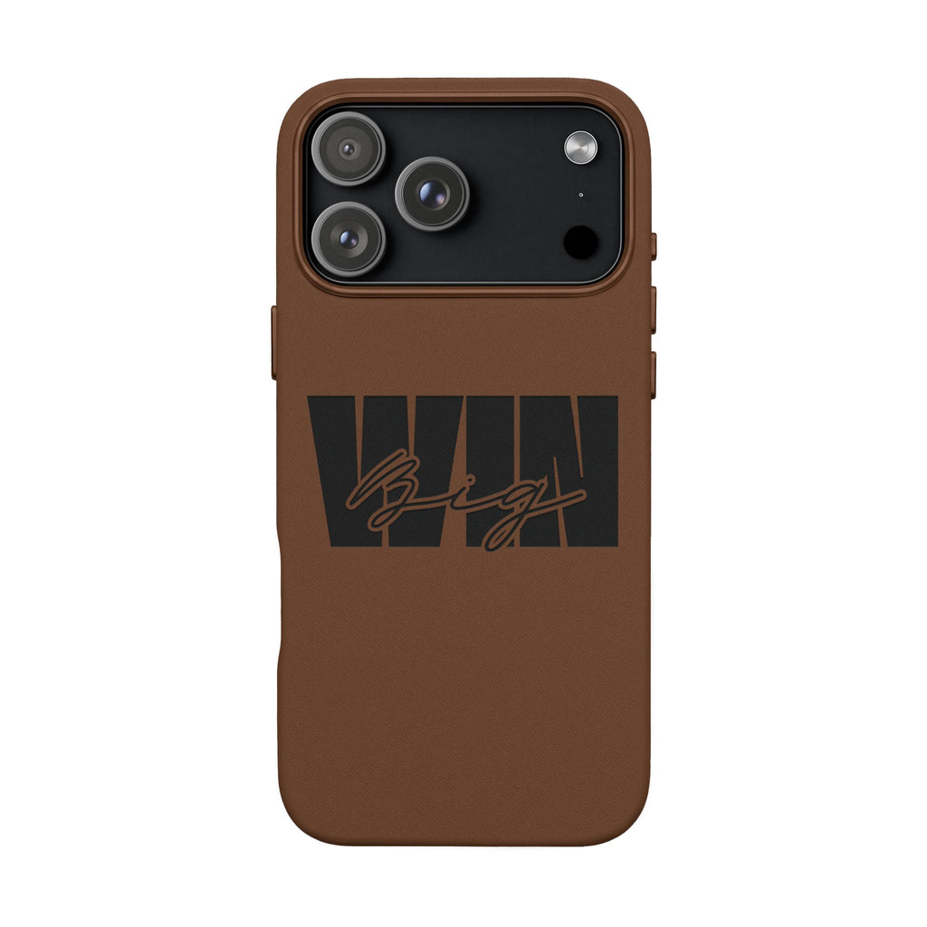Engraved PU Leather Phone Case—Brown Signature Stripe Design
