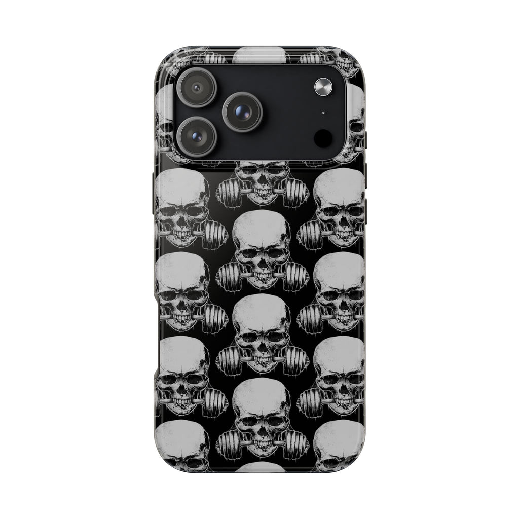 Skull Barbell Tough Phone Case — Black Grunge Protective Phone Cover