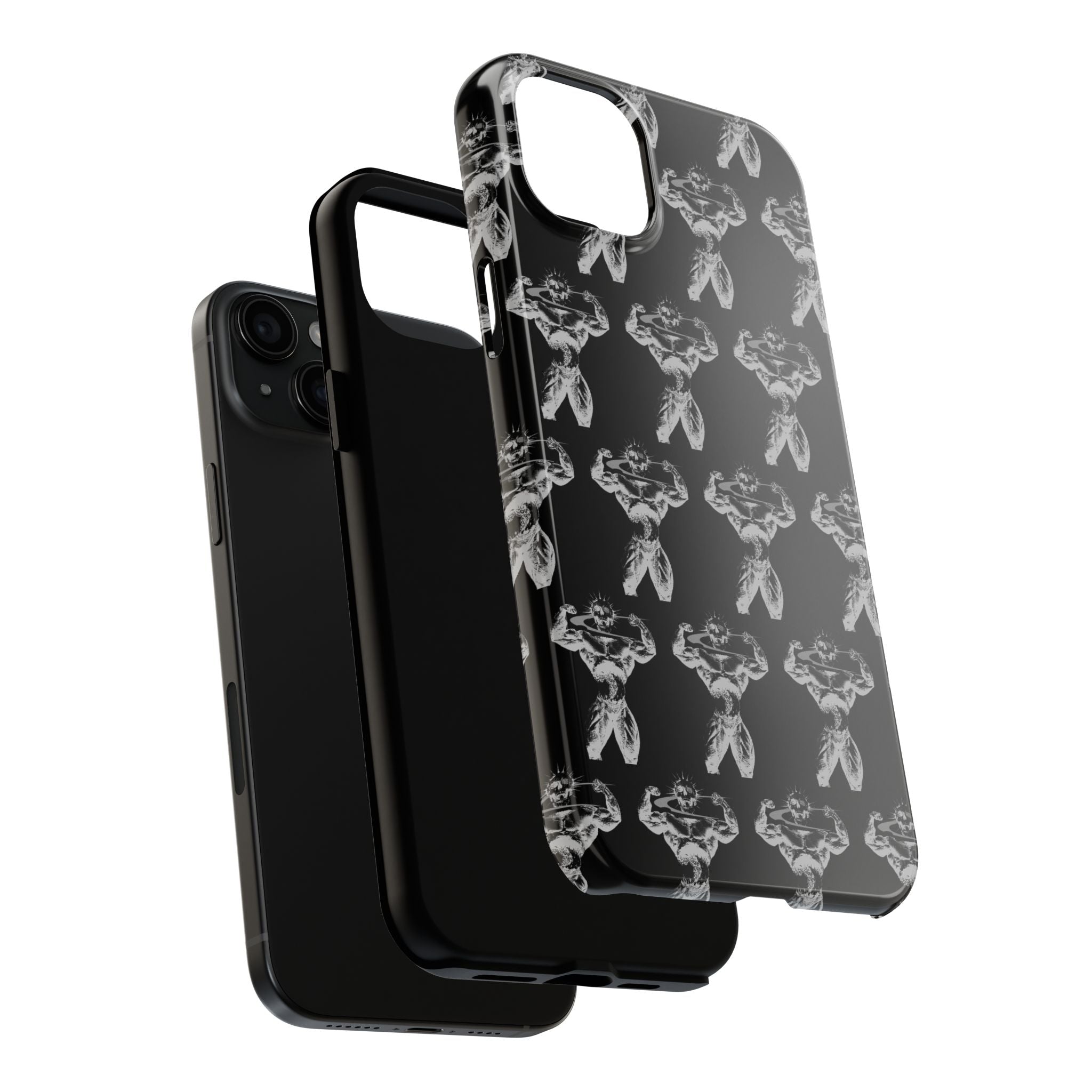 Black Tough Phone Case with White Moth Pattern — Protective iPhone Case, Gothic Nature Vibe