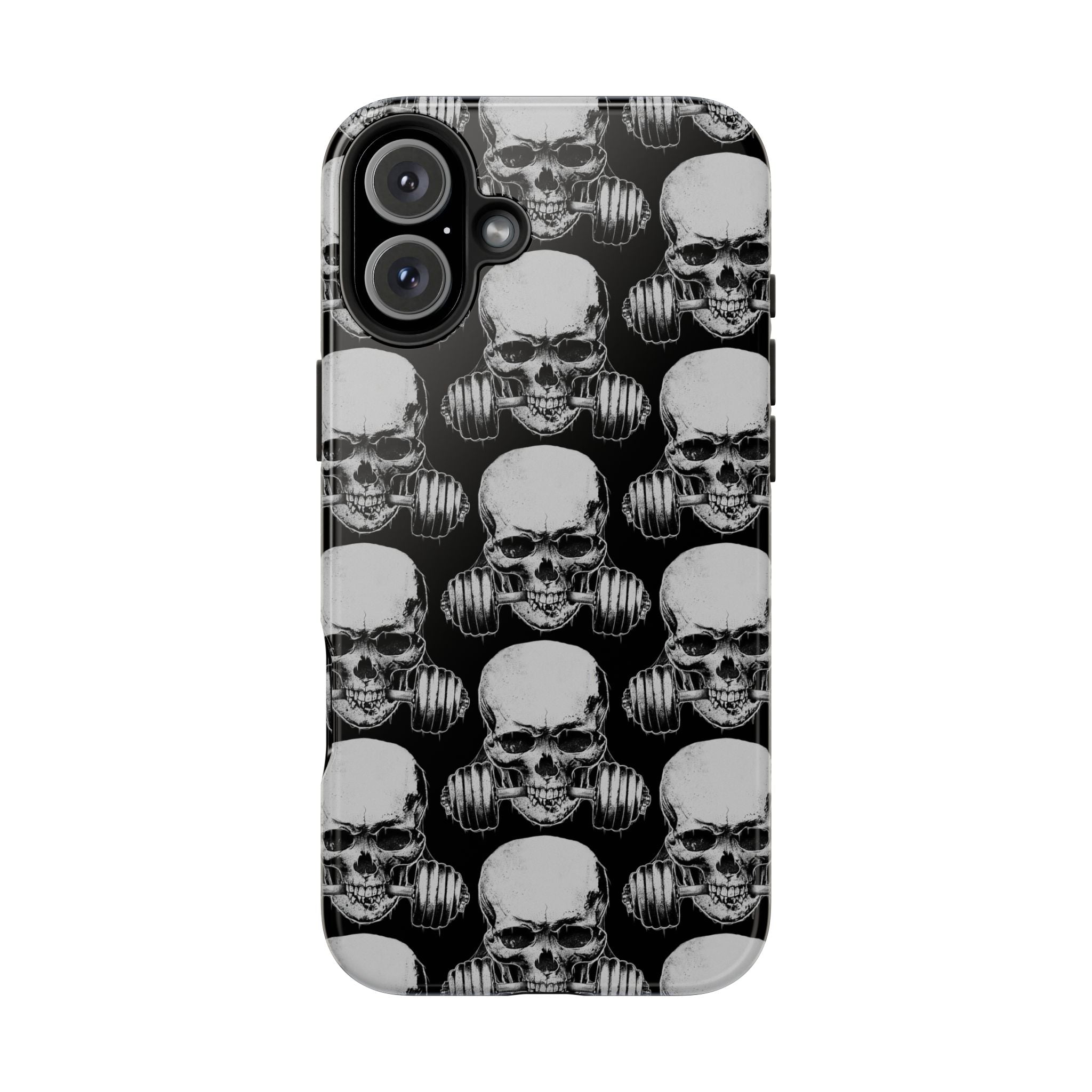 Skull Barbell Tough Phone Case — Black Grunge Protective Phone Cover