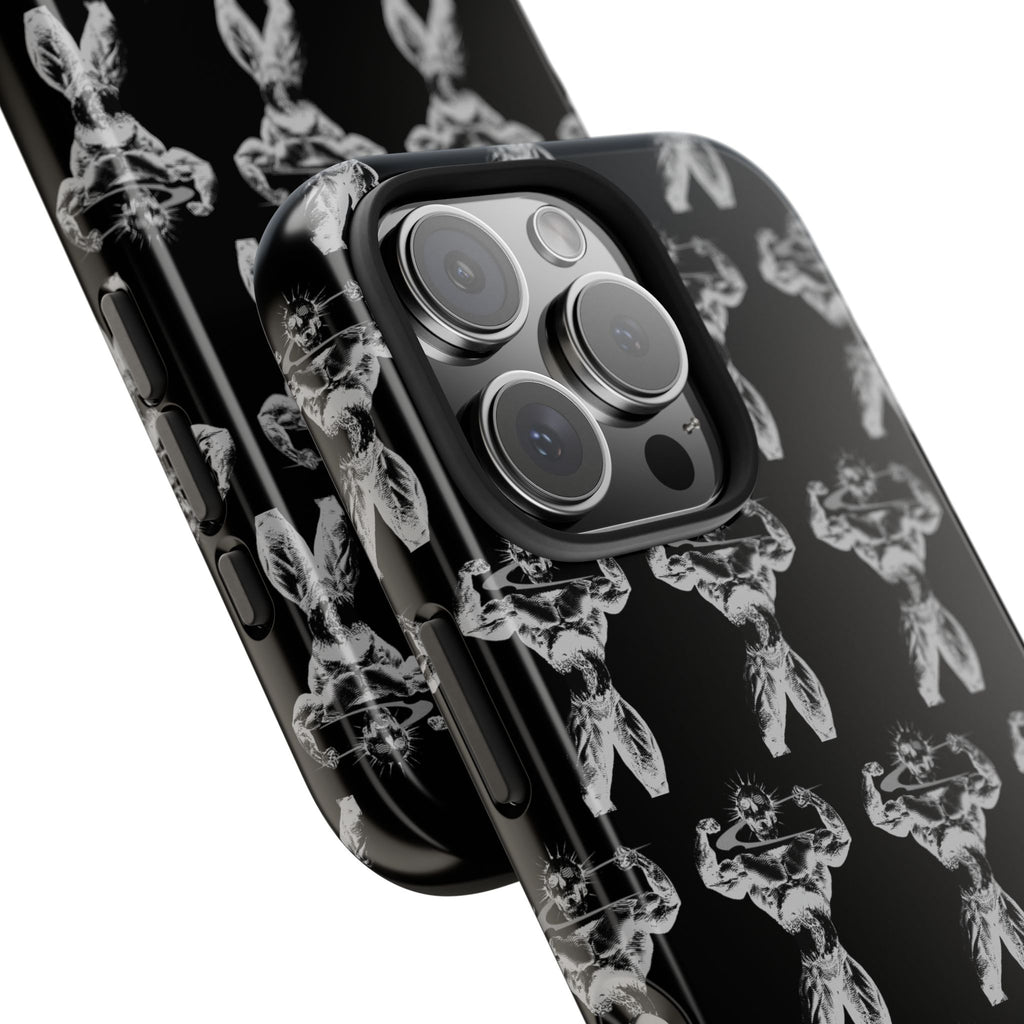 Black Tough Phone Case with White Moth Pattern — Protective iPhone Case, Gothic Nature Vibe