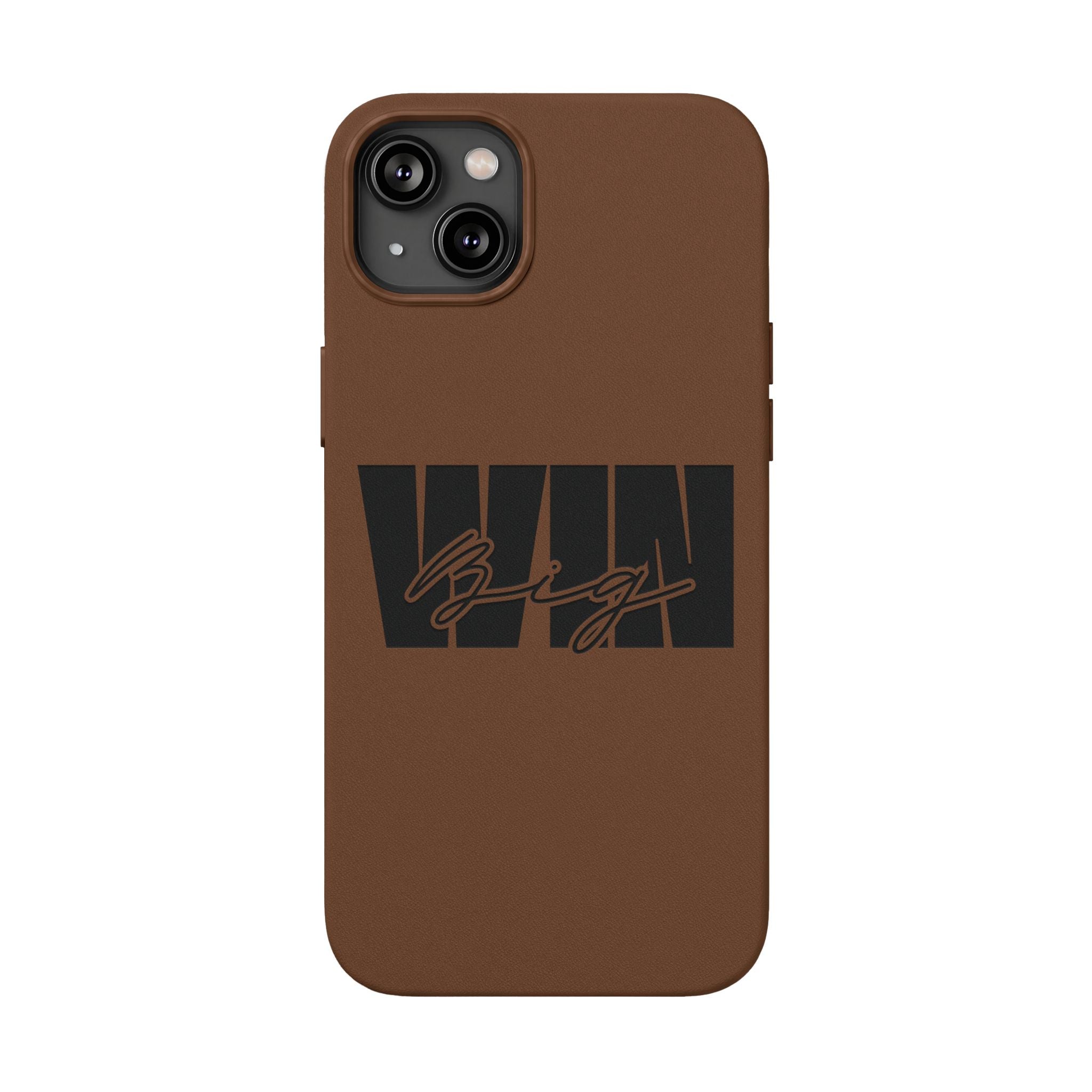 Engraved PU Leather Phone Case—Brown Signature Stripe Design