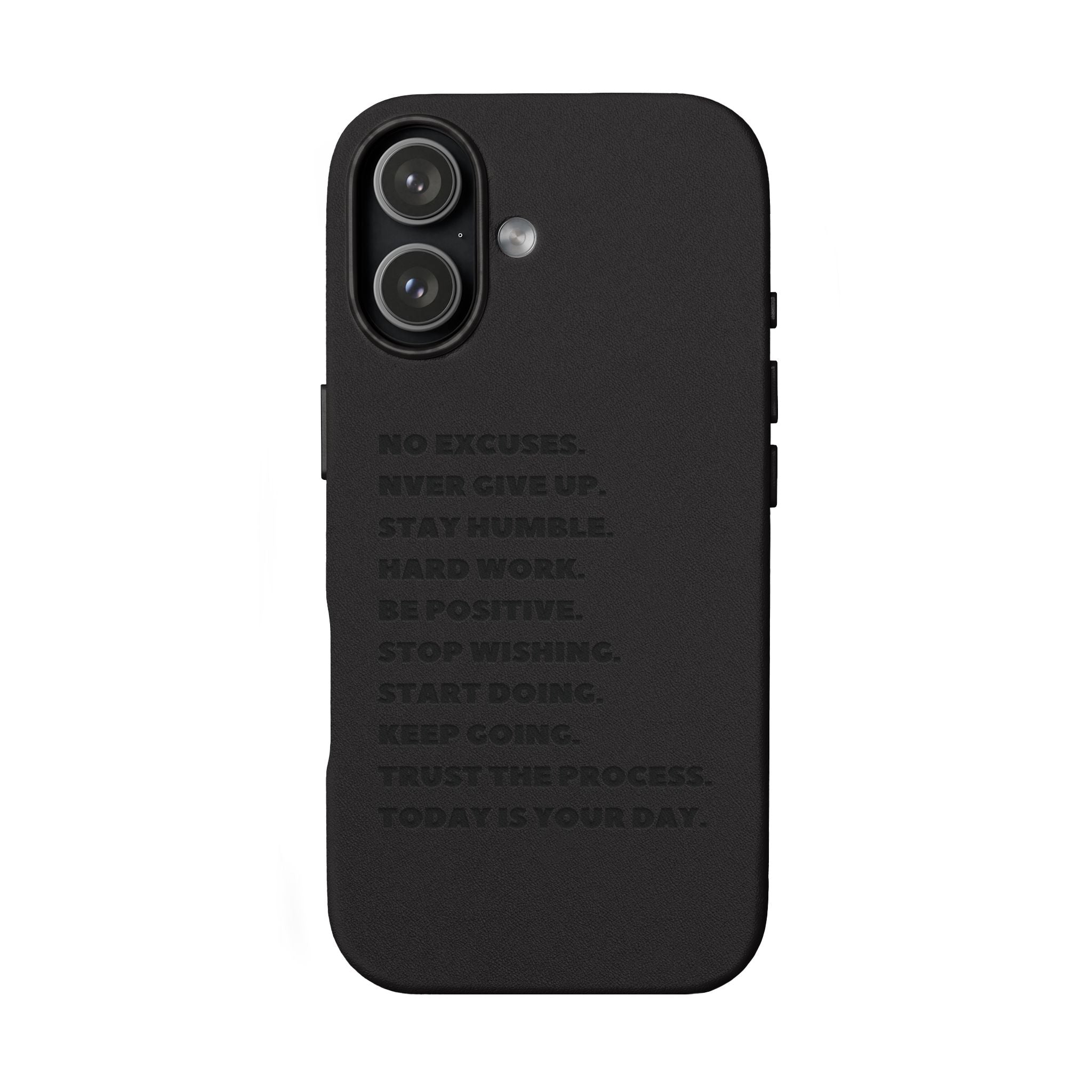 Engraved PU Leather Phone Case — Motivational Text Protective Cover