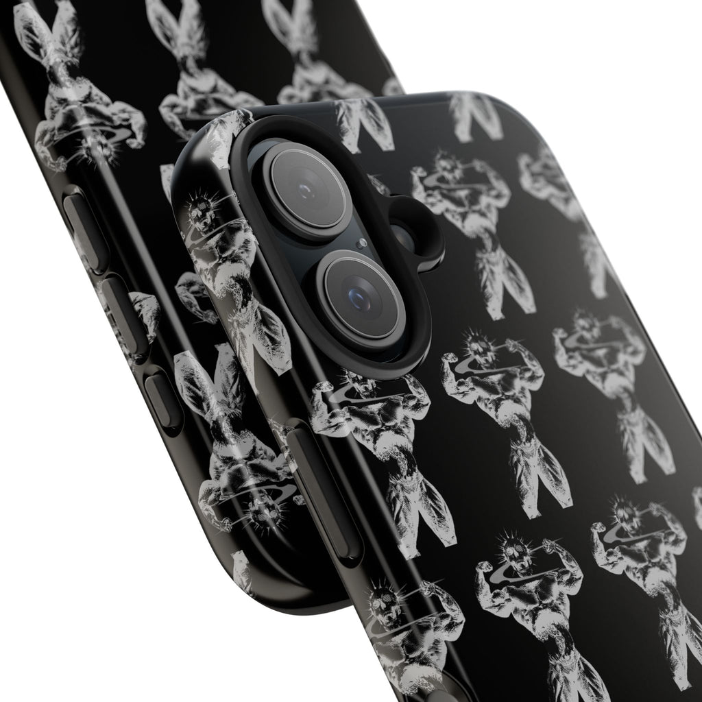 Black Tough Phone Case with White Moth Pattern — Protective iPhone Case, Gothic Nature Vibe
