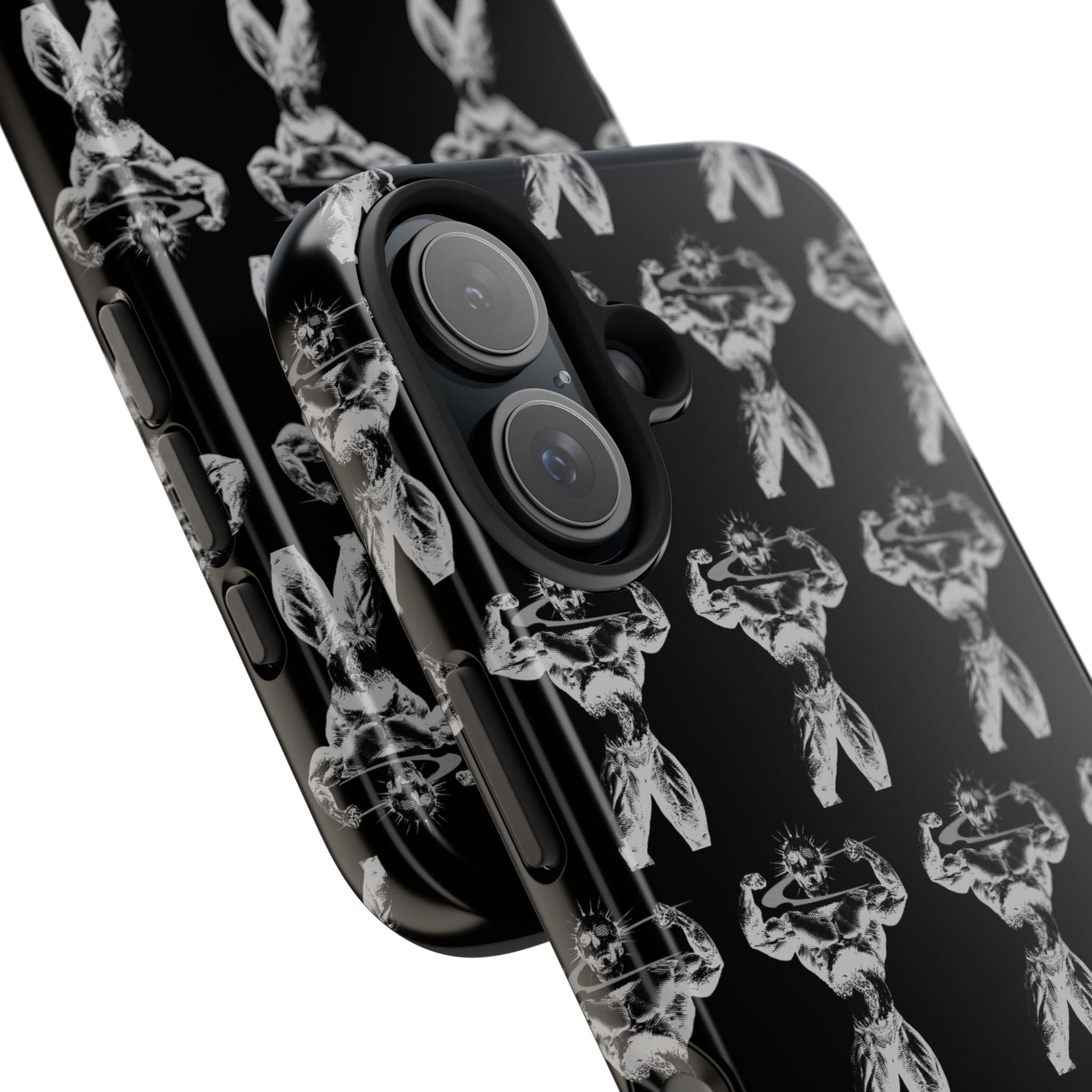 Black Tough Phone Case with White Moth Pattern — Protective iPhone Case, Gothic Nature Vibe
