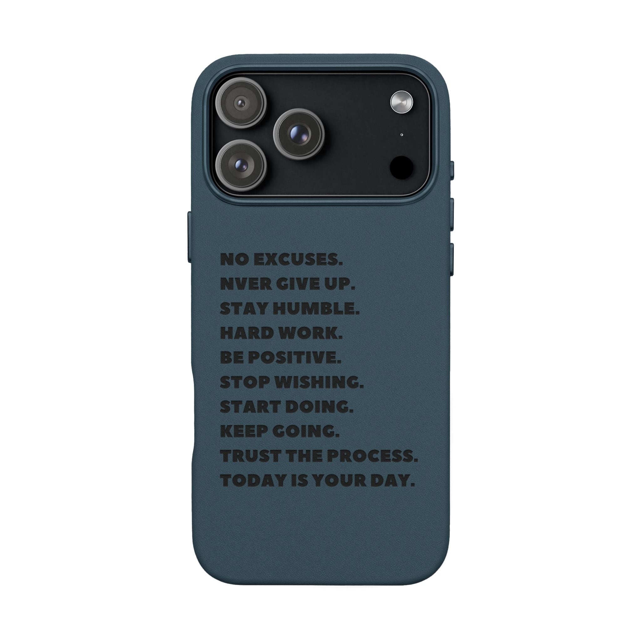 Engraved PU Leather Phone Case — Motivational Text Protective Cover