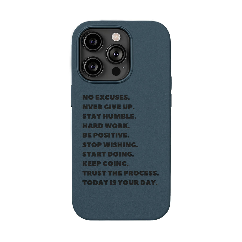 Engraved PU Leather Phone Case — Motivational Text Protective Cover