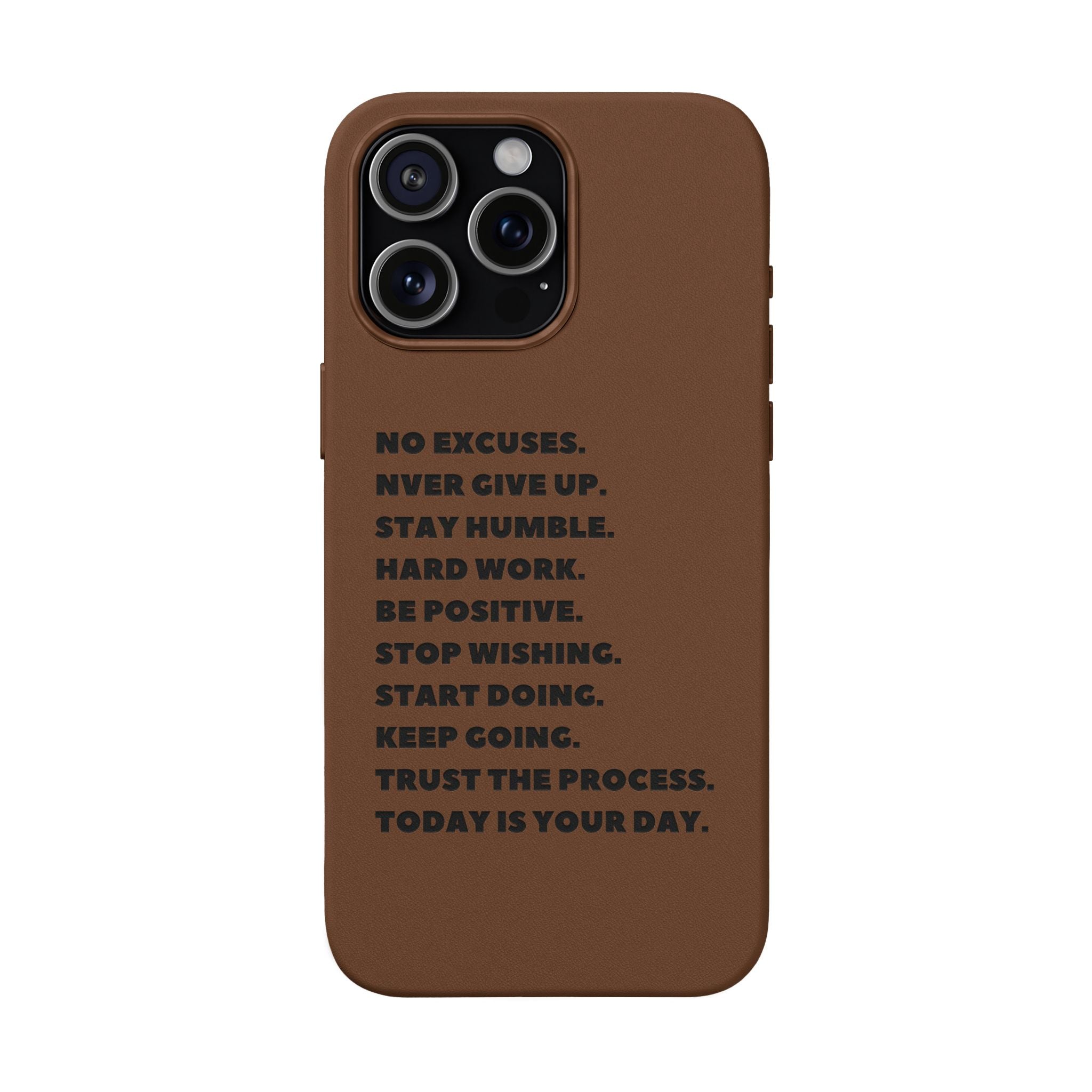 Engraved PU Leather Phone Case — Motivational Text Protective Cover