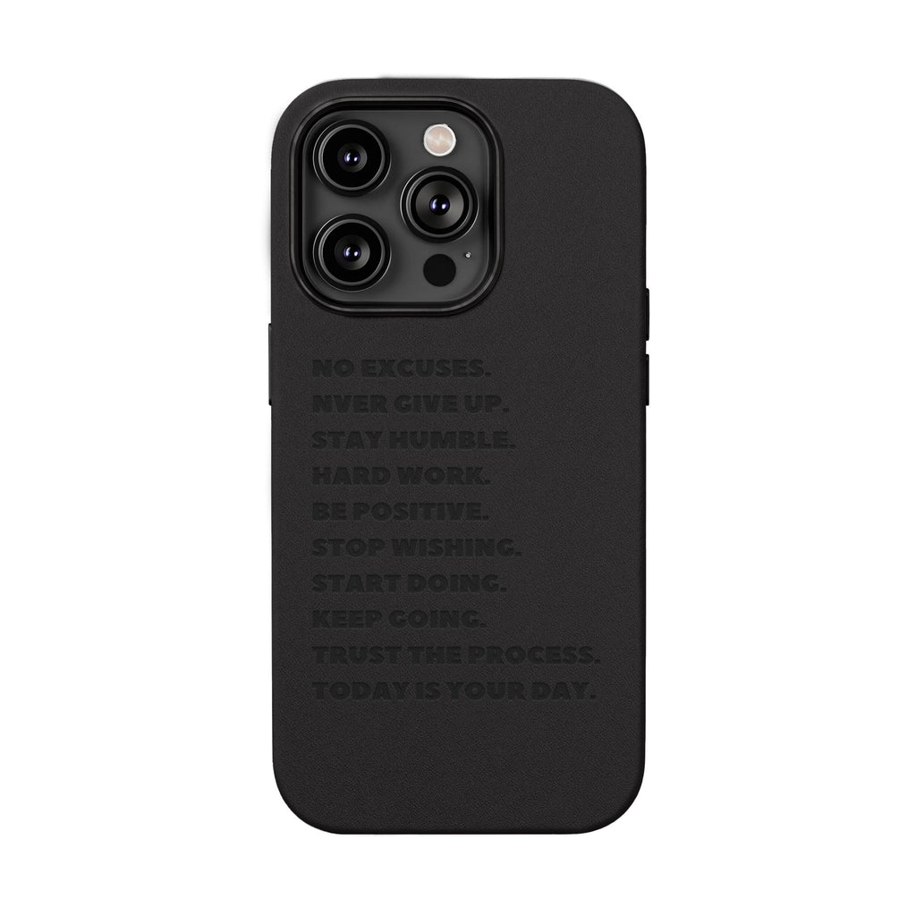 Engraved PU Leather Phone Case — Motivational Text Protective Cover