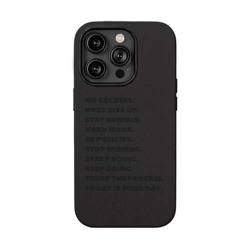 Engraved PU Leather Phone Case — Motivational Text Protective Cover