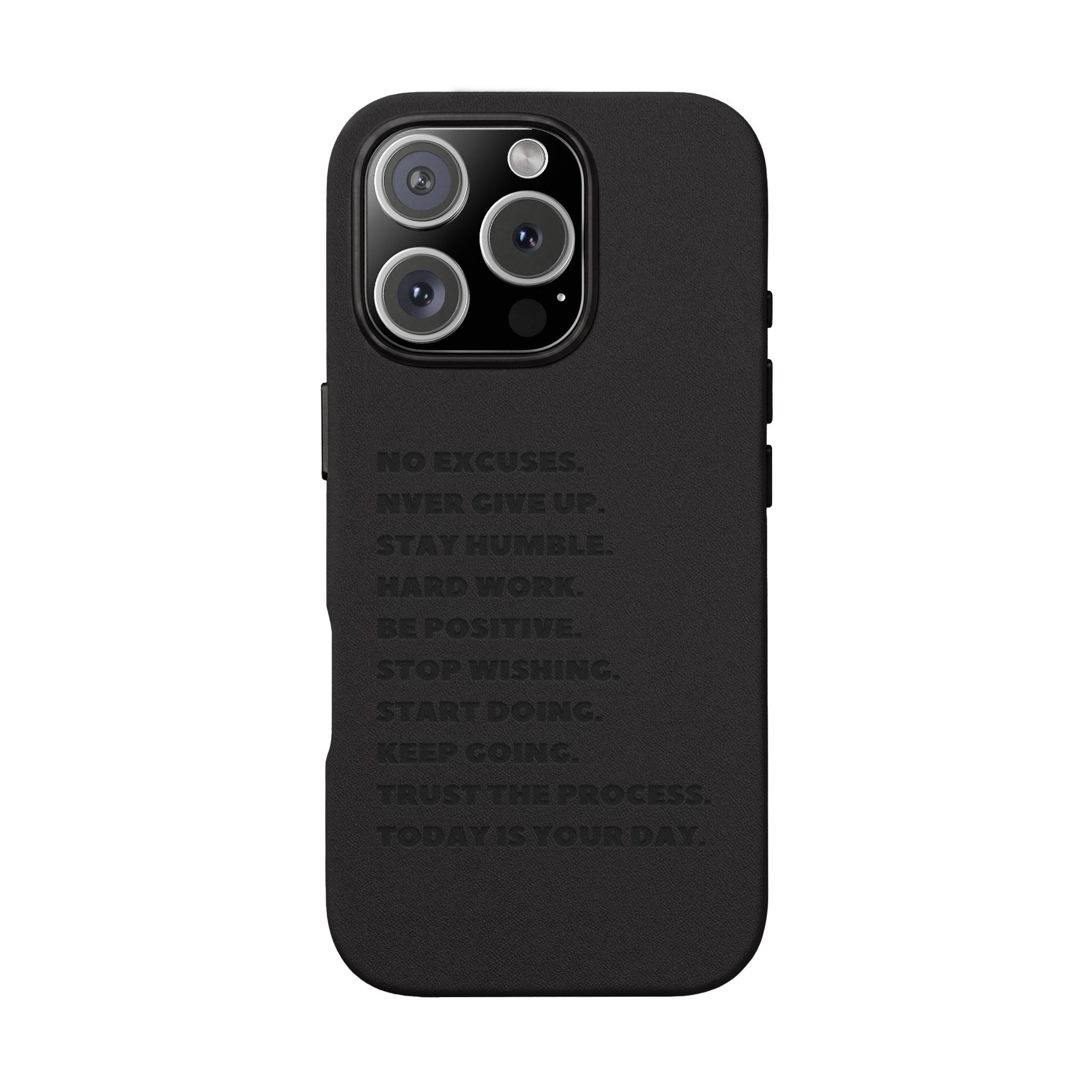 Engraved PU Leather Phone Case — Motivational Text Protective Cover