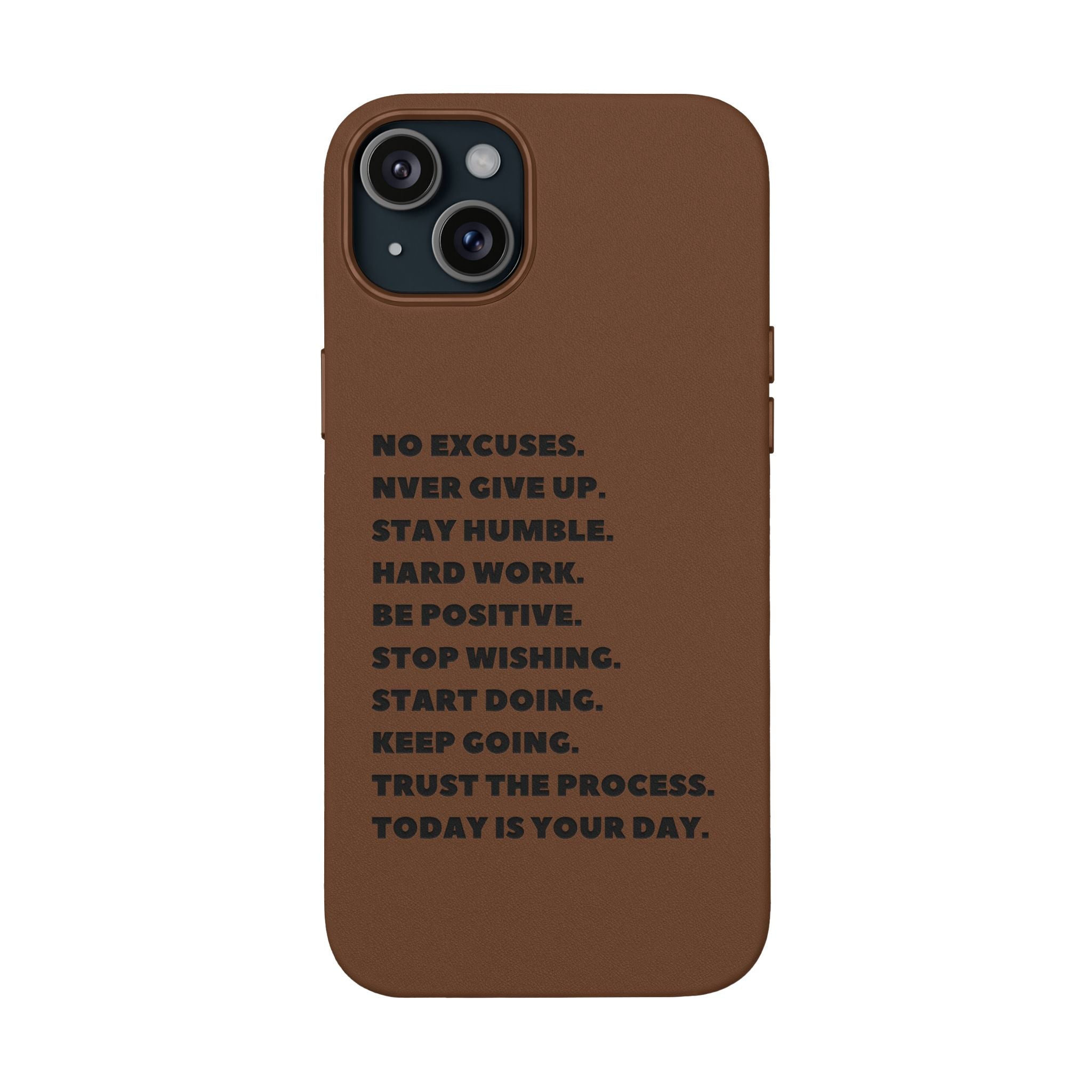 Engraved PU Leather Phone Case — Motivational Text Protective Cover