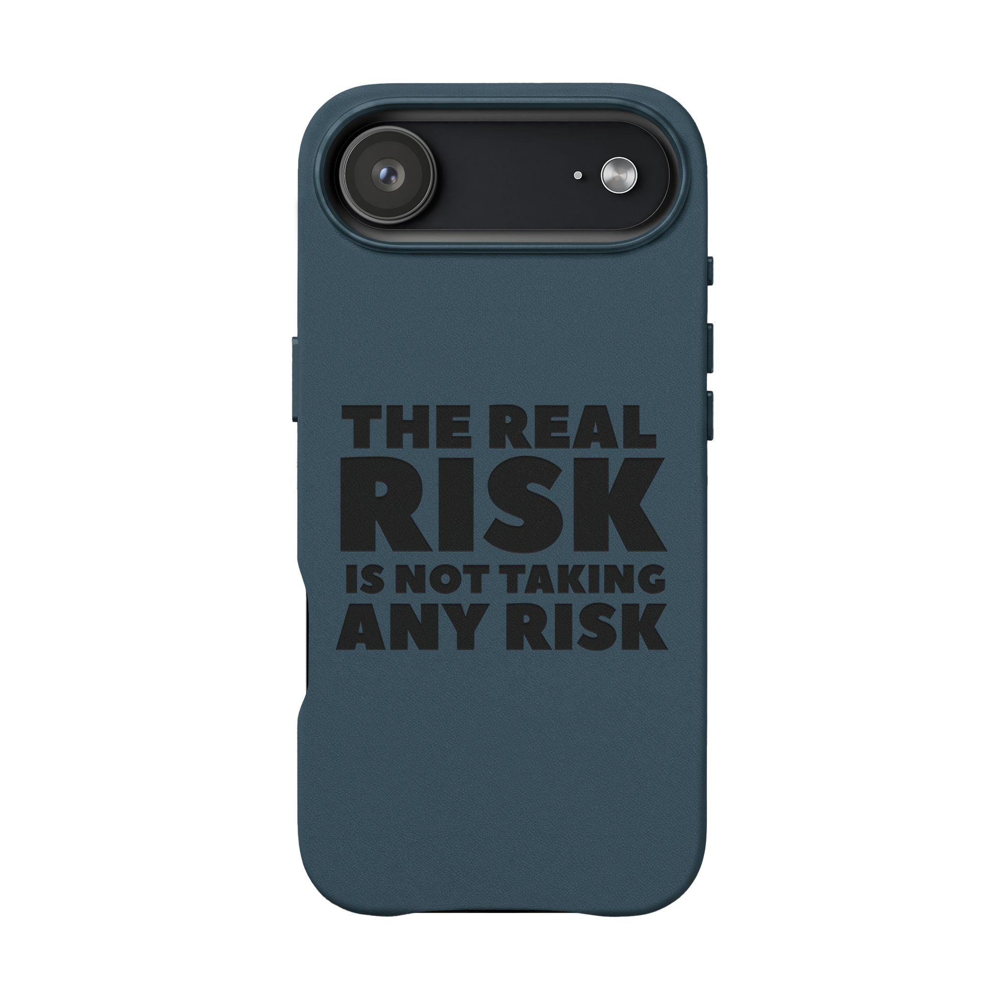"The Real Risk Is Not Taking Any Risk" Engraved Motivational Case — PU Leather Phone Case