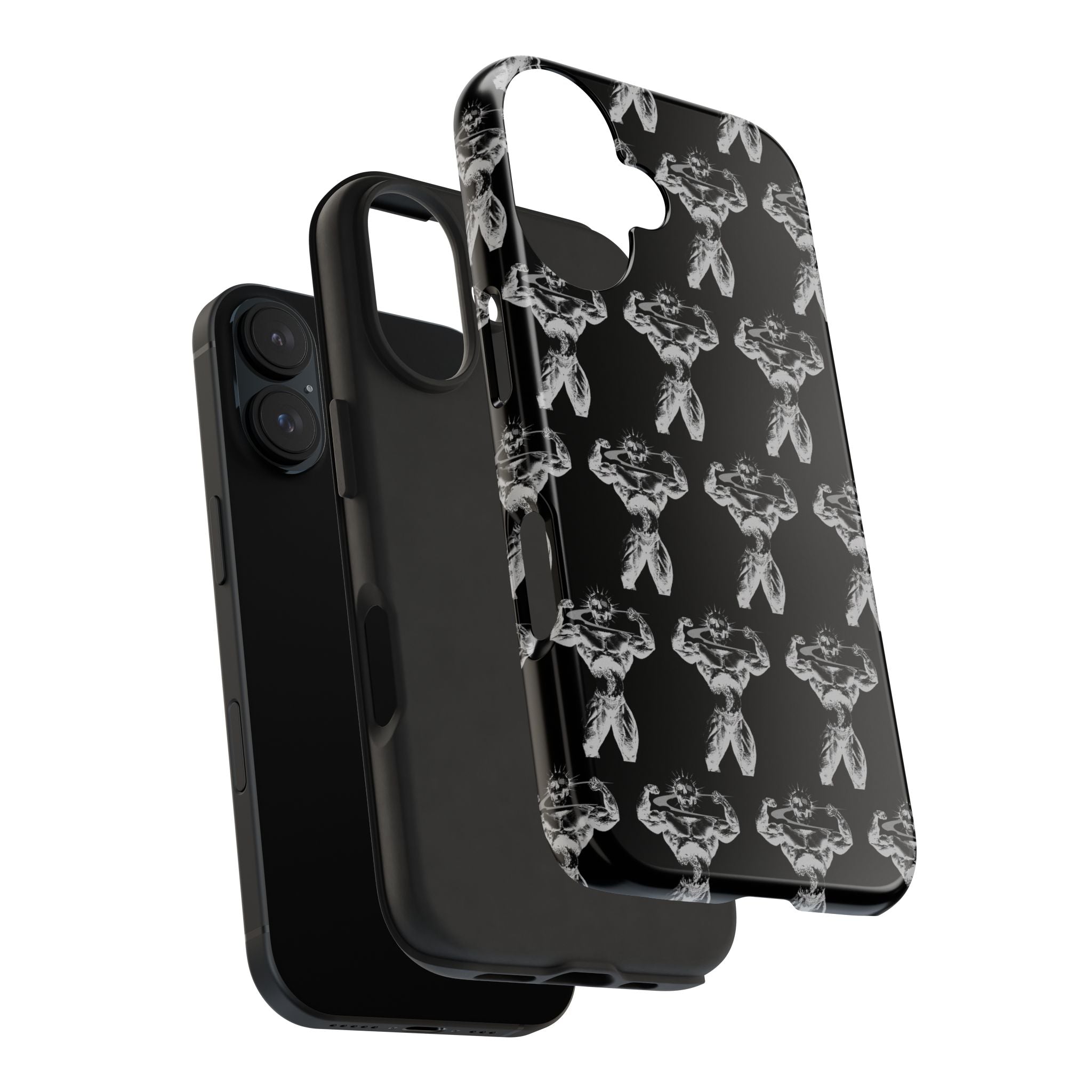 Black Tough Phone Case with White Moth Pattern — Protective iPhone Case, Gothic Nature Vibe