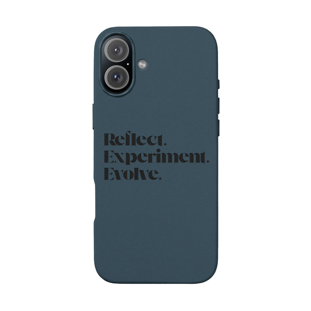 Engraved "Reflect. Experiment. Evolve." Minimalist Brown — PU Leather Phone Case
