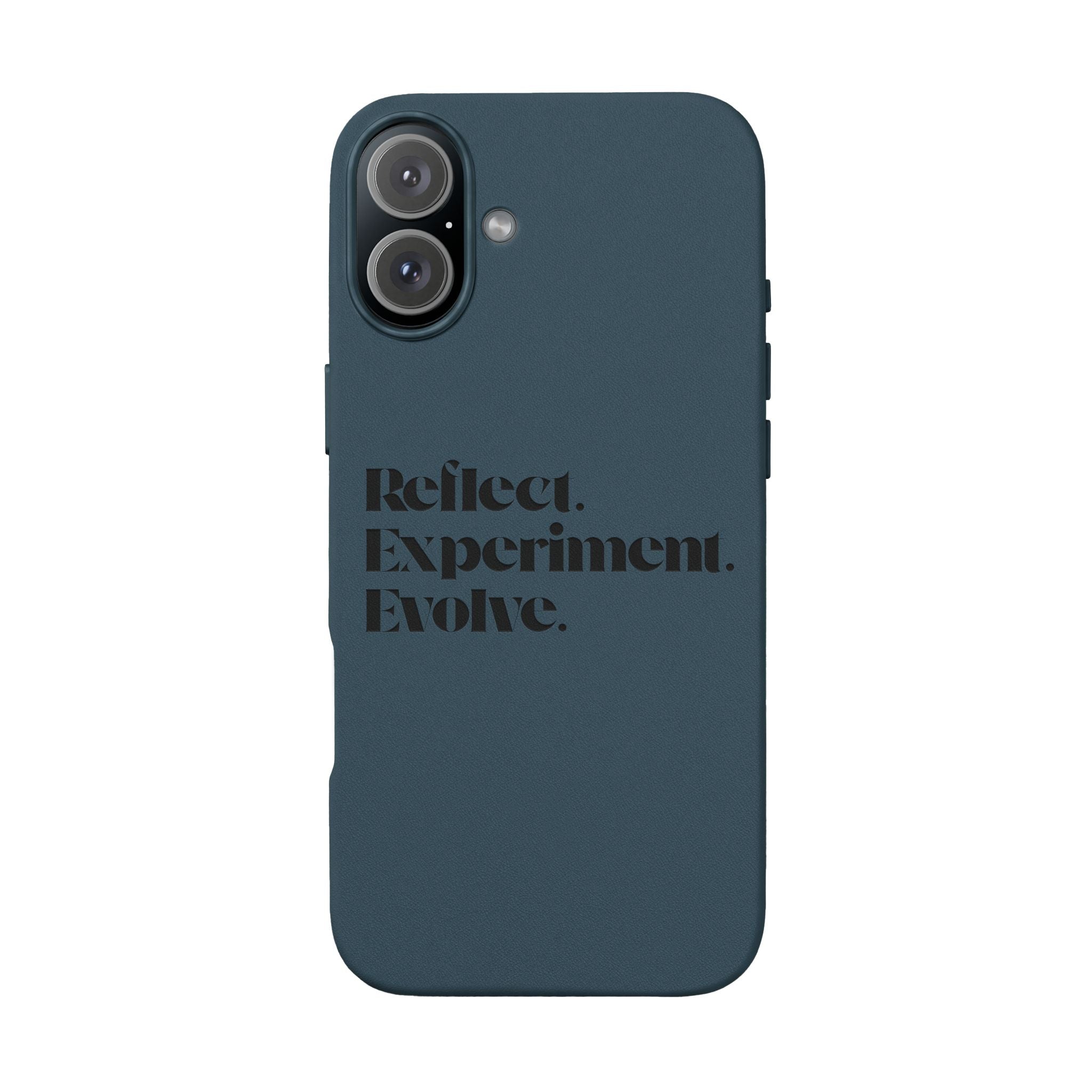 Engraved "Reflect. Experiment. Evolve." Minimalist Brown — PU Leather Phone Case